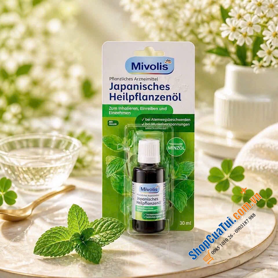 TINH DẦU BẠC HÀ MIVOLIS JAPANISCHES HEILPFLANZENÖLS MẪU MỚI.