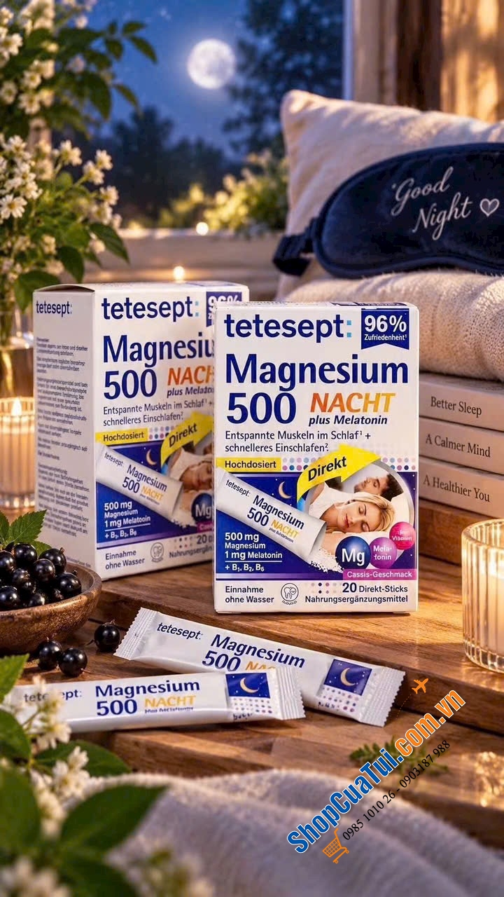 Tpcn bổ sung Magnesium Tetesept. Chân ái cho người bị thiếu Magie cũng như bị mất ngủ hàng đêm.