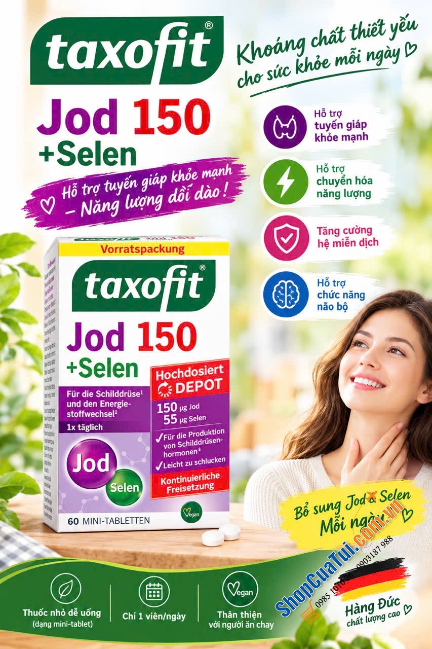 VIÊN UỐNG TAXOFIT JOD 150 + SELEN  HỖ TRỢ TUYẾN GIÁP – BỔ SUNG IOD & SELENI MỖI NGÀY.