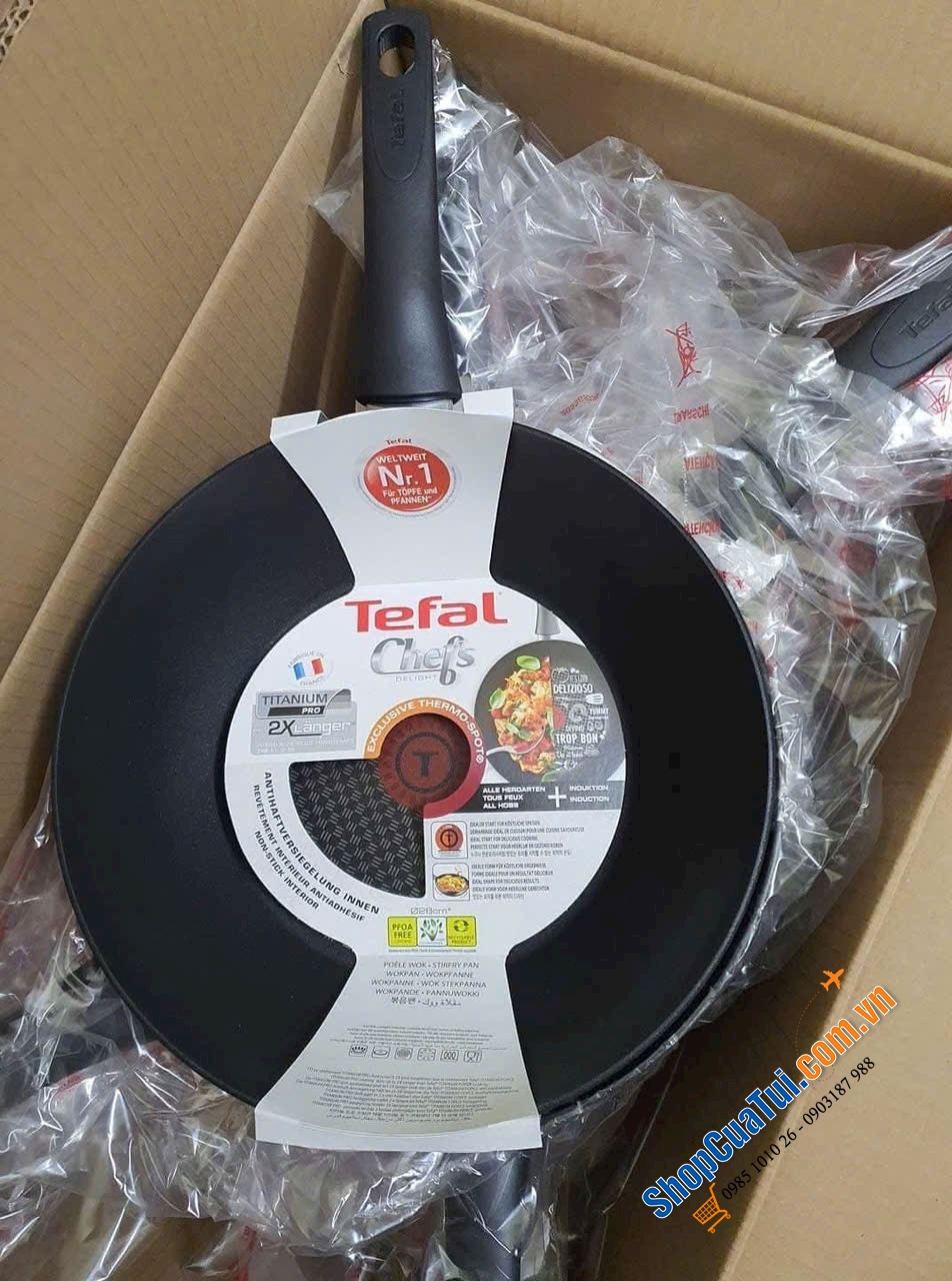 Chảo chống dính sâu lòng TEFAL Chef Titanium 28cm Made in France dập đáy.