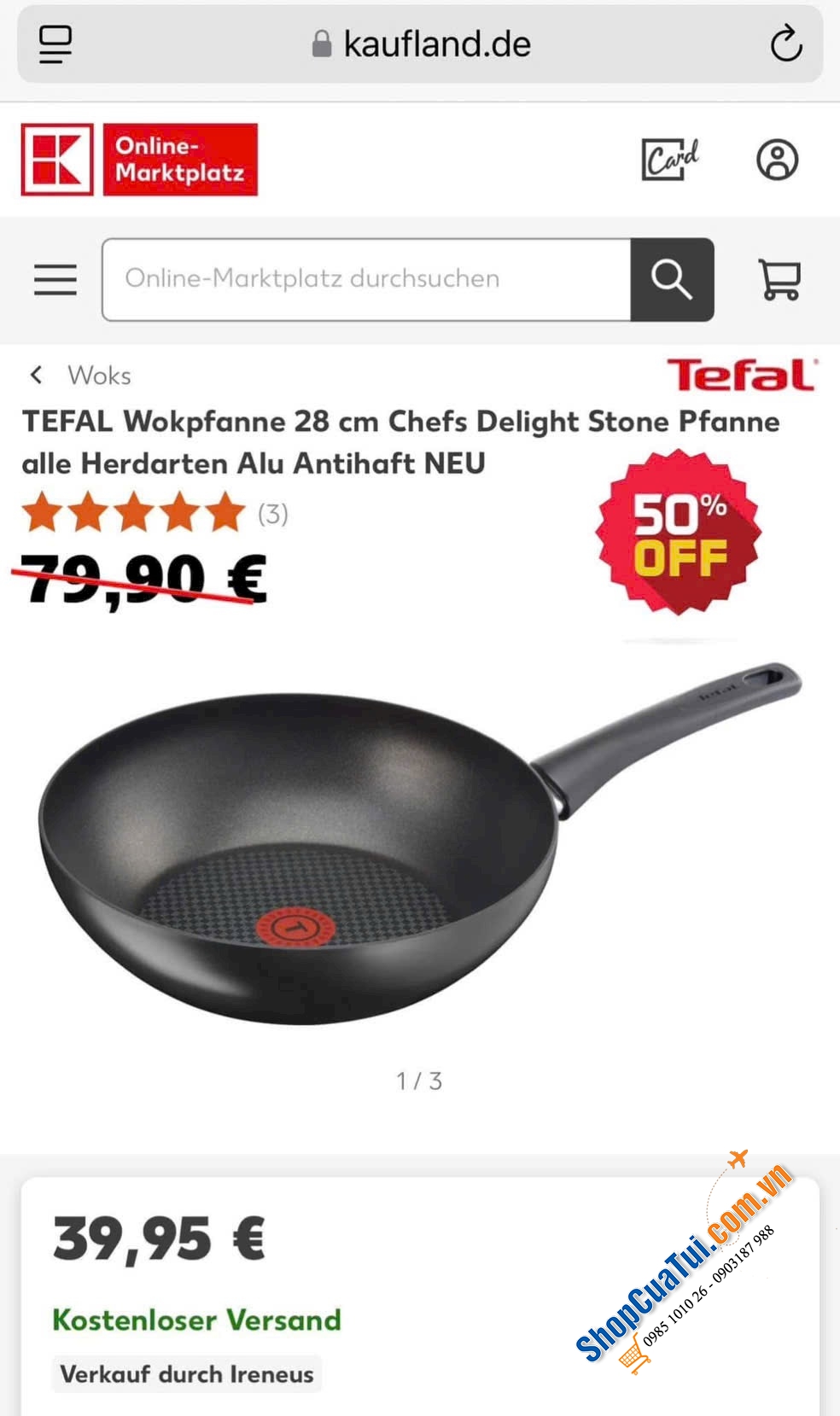 Chảo chống dính sâu lòng TEFAL Chef Titanium 28cm Made in France dập đáy.
