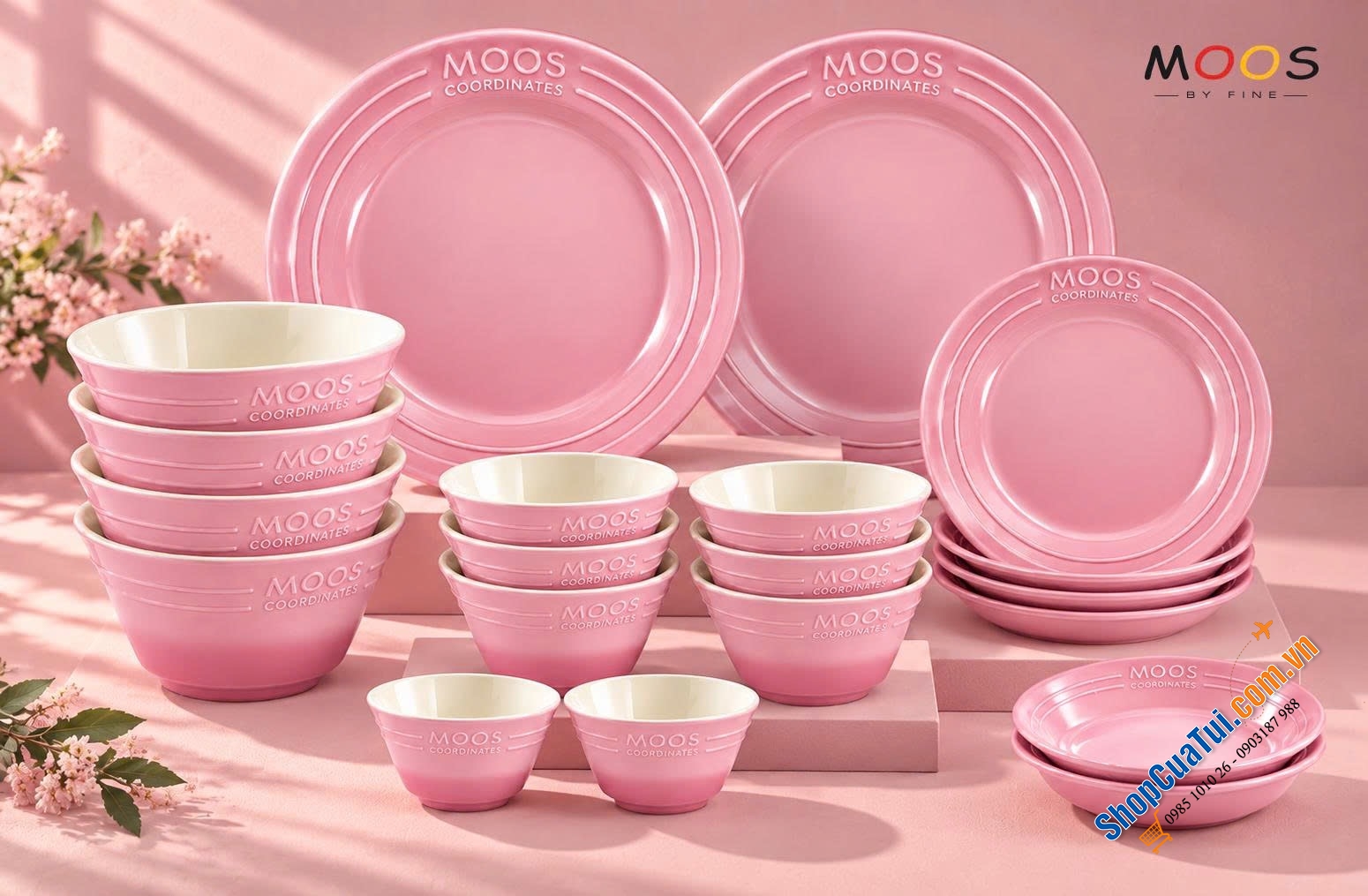 SET BÁT ĐĨA 20 MÓN MOOS By FINE CỦA ĐỨC (có màu Tím, Hồng, Xanh)