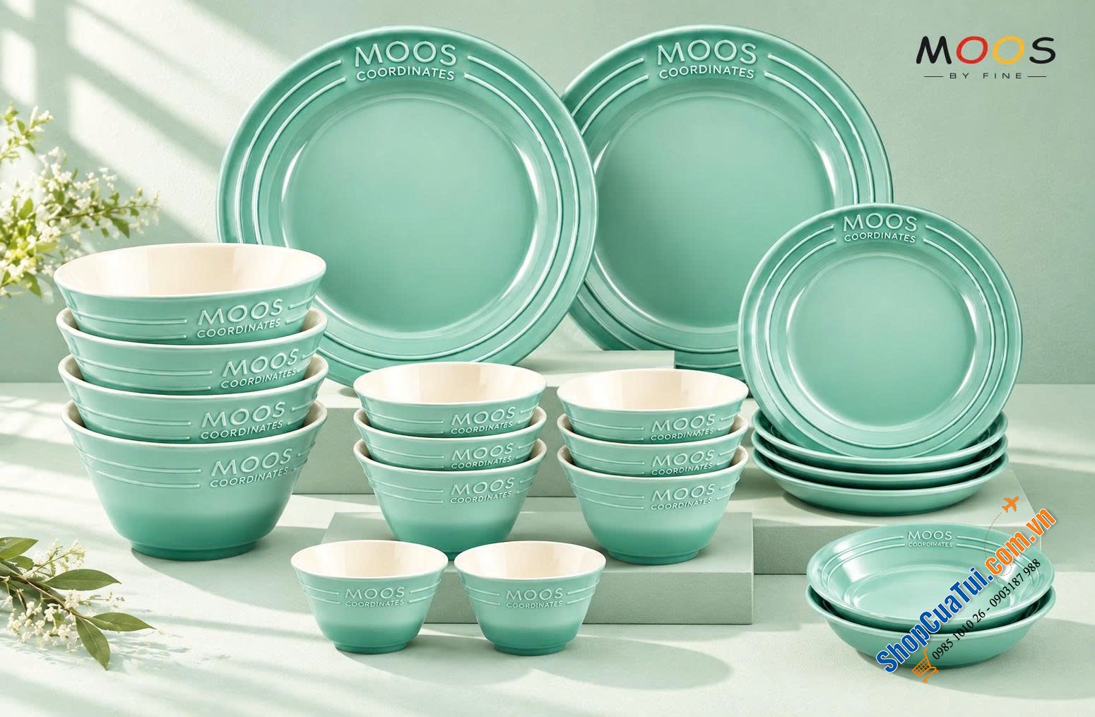 SET BÁT ĐĨA 20 MÓN MOOS By FINE CỦA ĐỨC (có màu Tím, Hồng, Xanh)