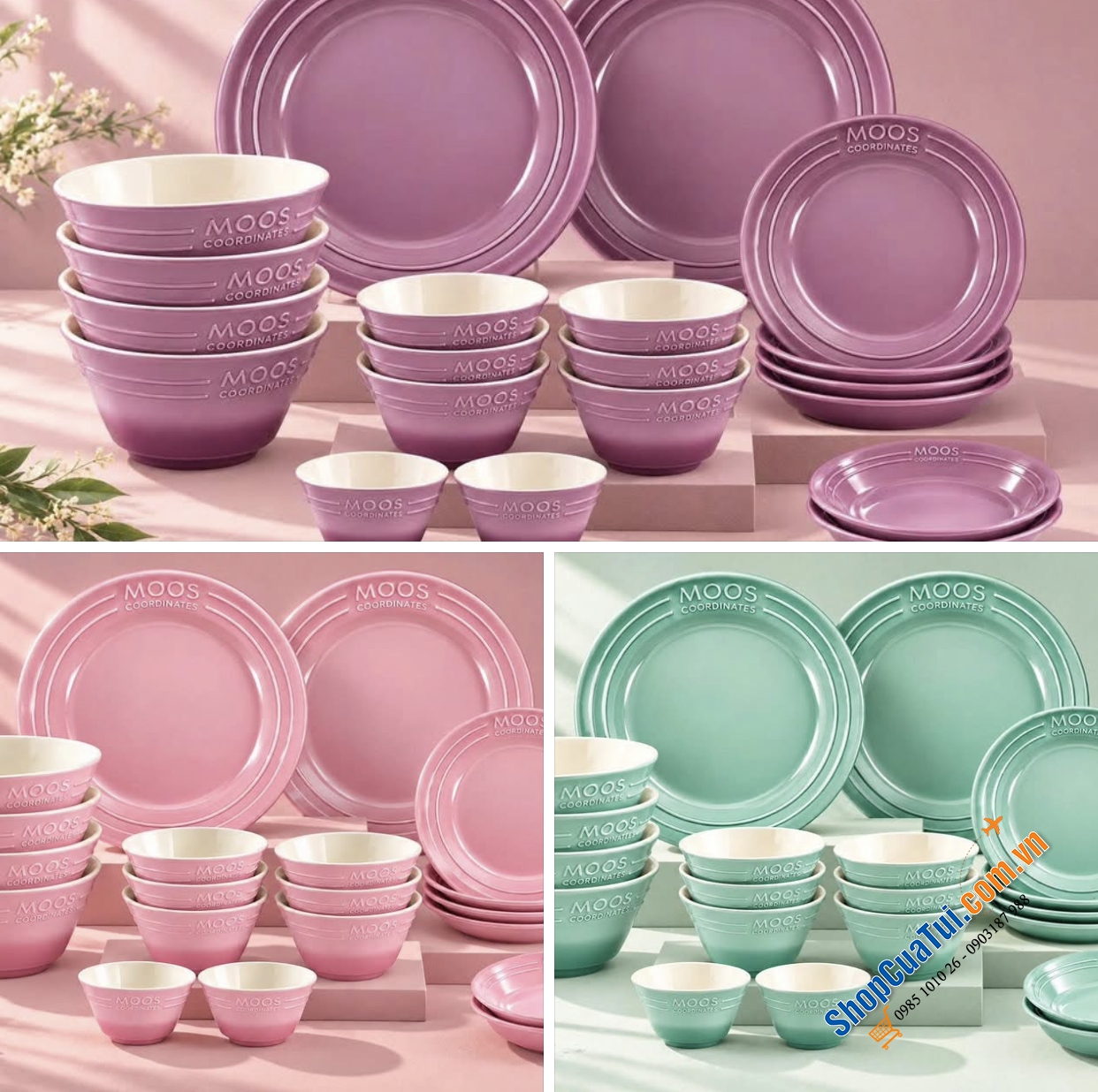 SET BÁT ĐĨA 20 MÓN MOOS By FINE CỦA ĐỨC (có màu Tím, Hồng, Xanh)