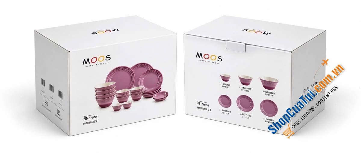 SET BÁT ĐĨA 20 MÓN MOOS By FINE CỦA ĐỨC (có màu Tím, Hồng, Xanh)