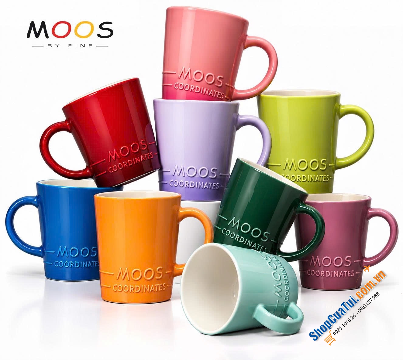 SET 6 CỐC SỨ MOOS By FINE 350ml CỦA ĐỨC (có màu Tím, Hồng, Xanh hoặc mix màu)