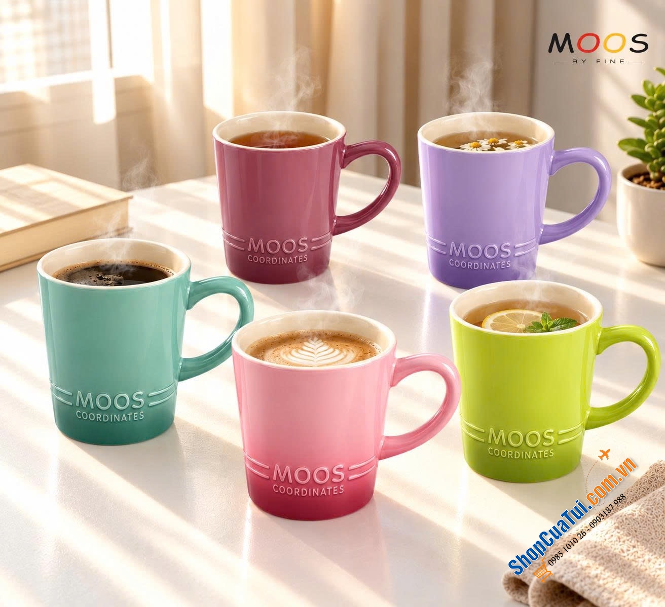 SET 6 CỐC SỨ MOOS By FINE 350ml CỦA ĐỨC (có màu Tím, Hồng, Xanh hoặc mix màu)
