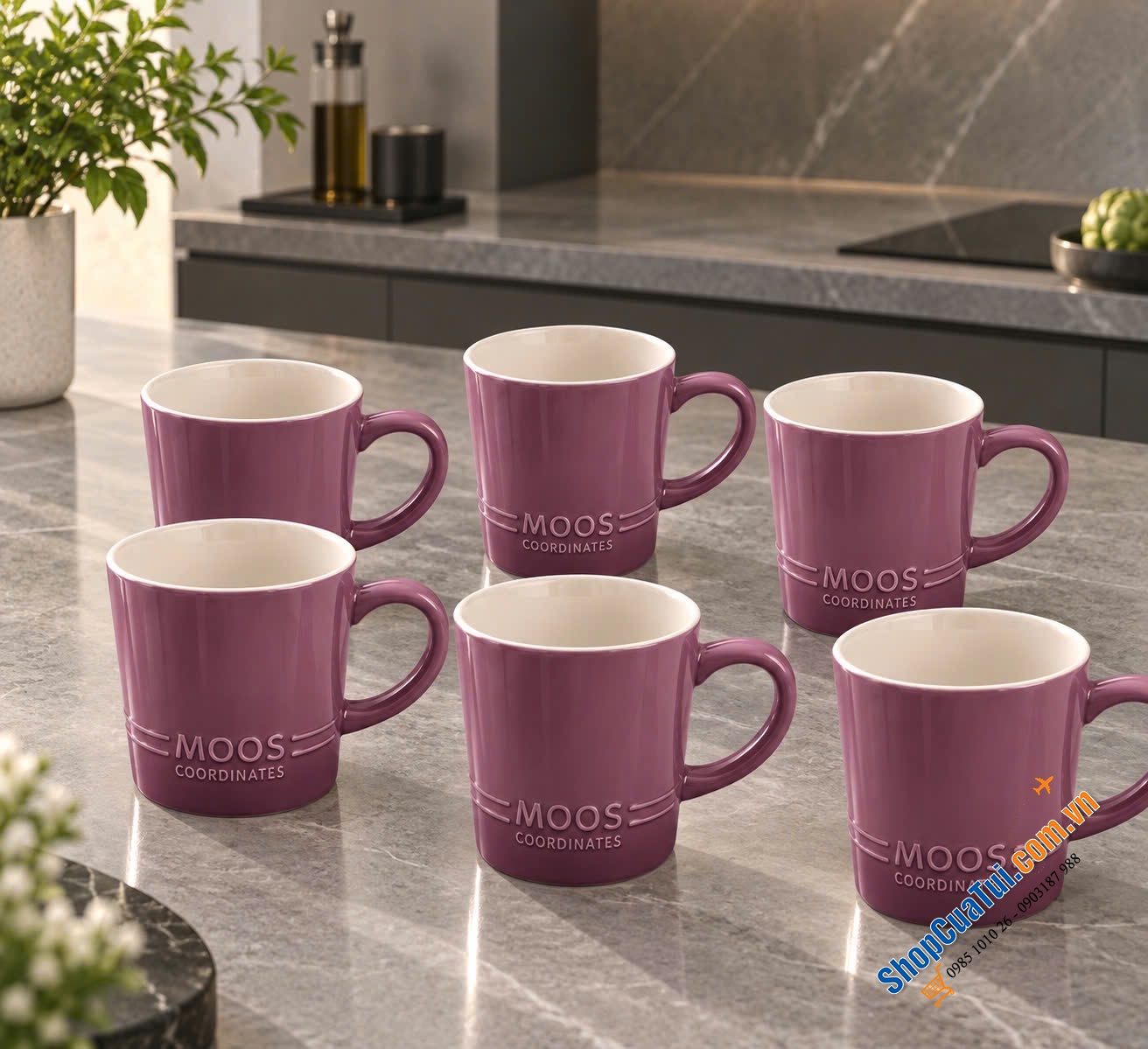 SET 6 CỐC SỨ MOOS By FINE 350ml CỦA ĐỨC (có màu Tím, Hồng, Xanh hoặc mix màu)