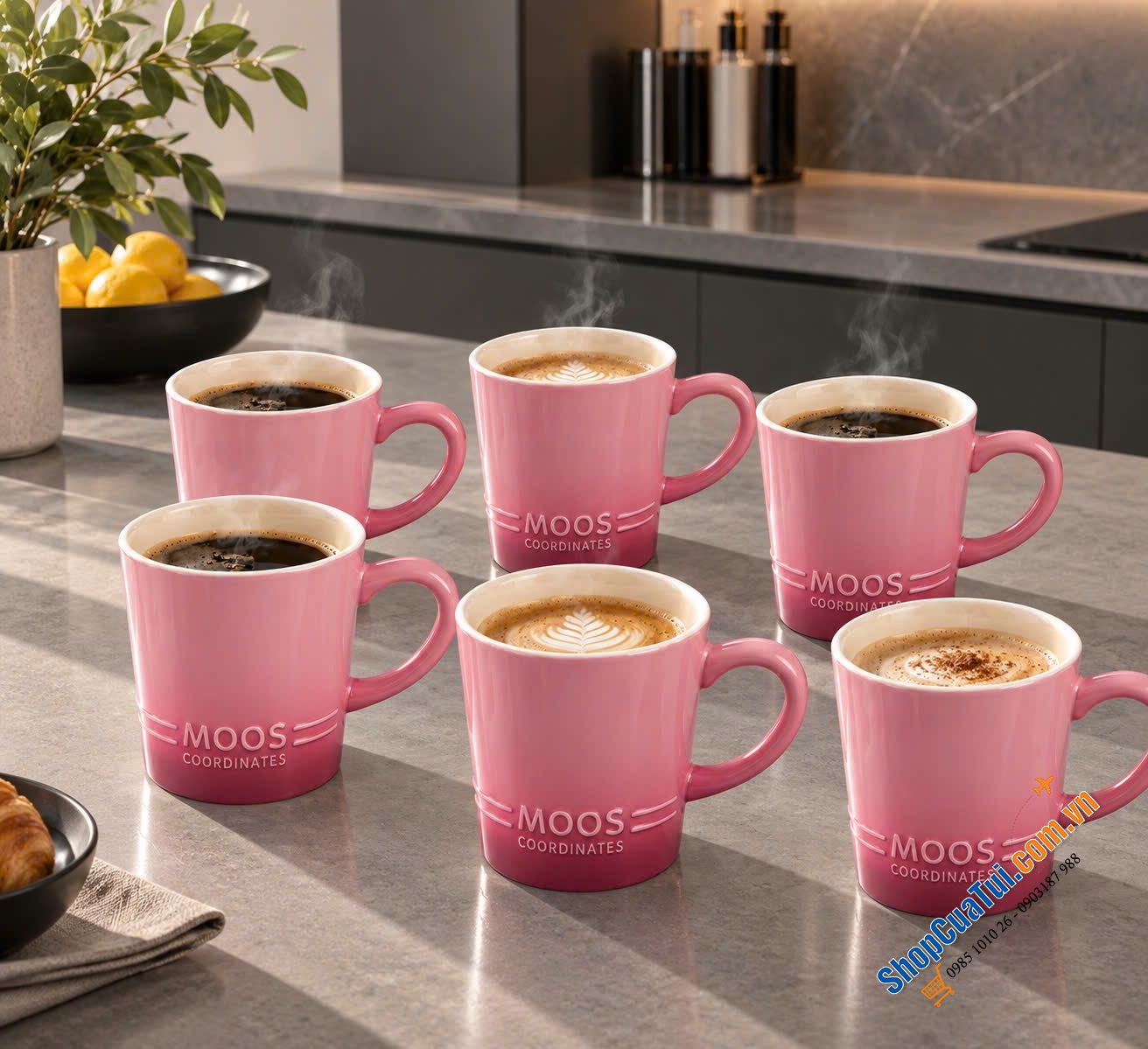SET 6 CỐC SỨ MOOS By FINE 350ml CỦA ĐỨC (có màu Tím, Hồng, Xanh hoặc mix màu)