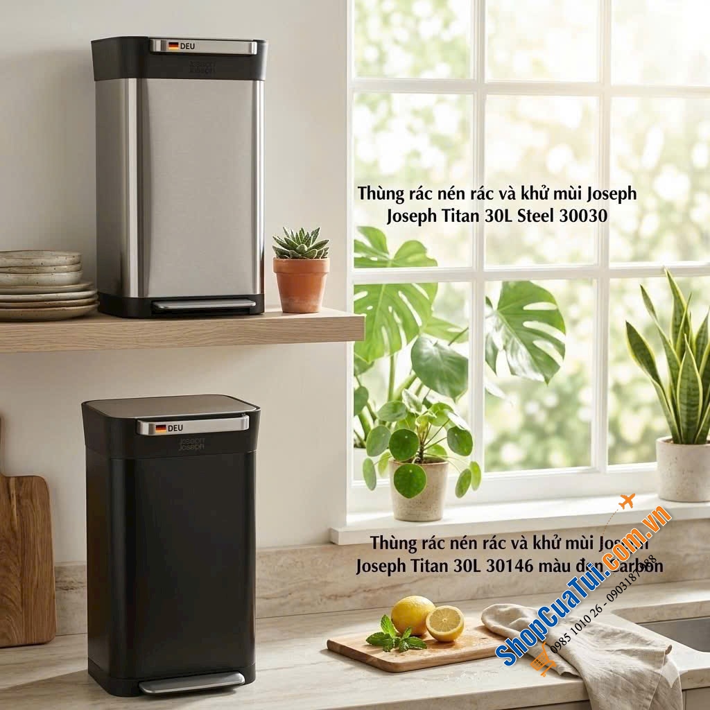 JOSEPH JOSEPH TITAN 30L – ĐỈNH CAO THÙNG RÁC THÔNG MINH CHUẨN ĐỨC: NÉN GẤP 3 LẦN, KHỬ MÙI TUYỆT ĐỐI.