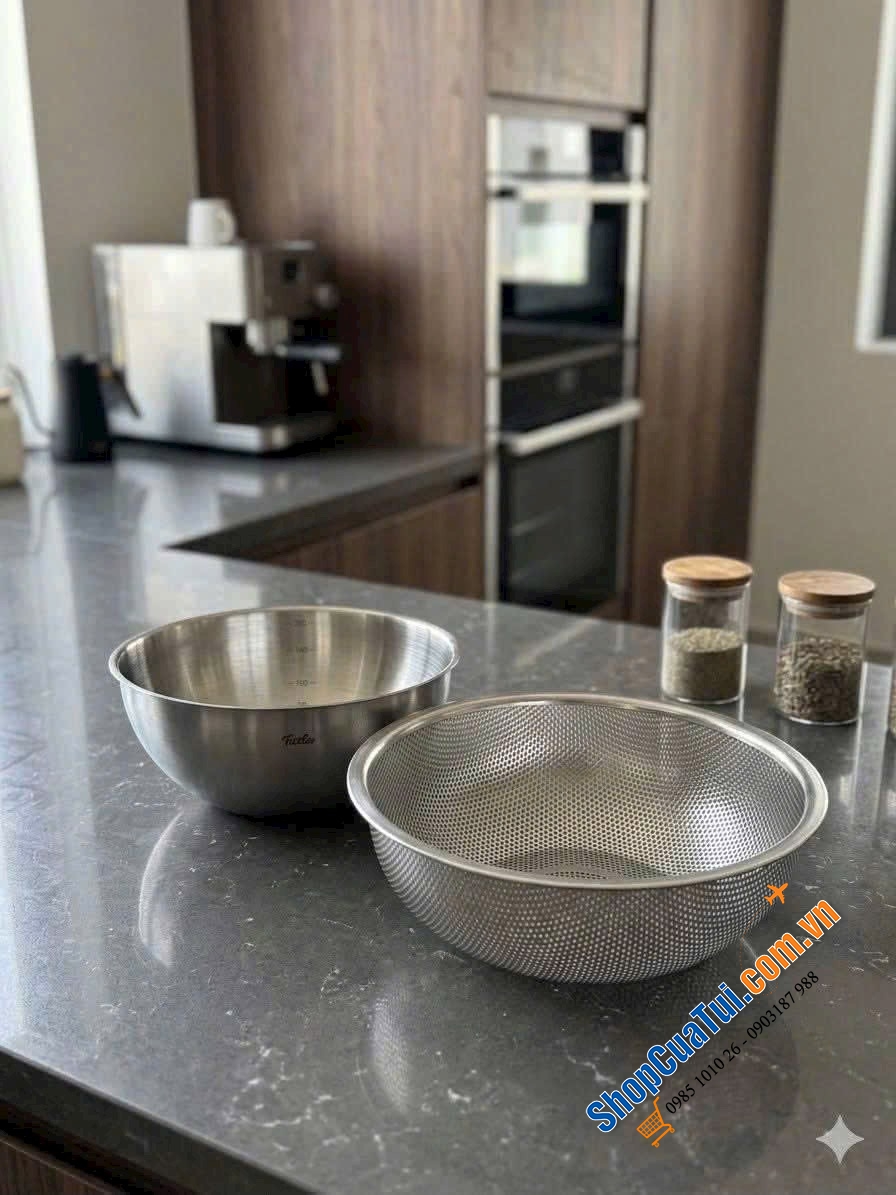 Bộ âu trộn và rổ inox Fissler Essen 24cm.
