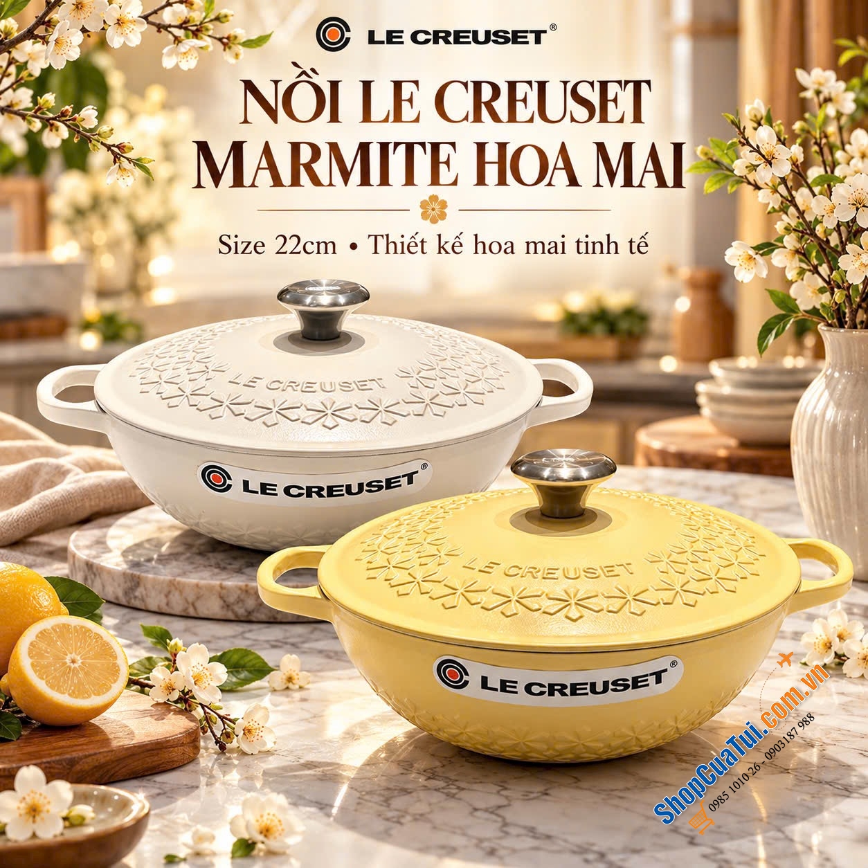NỒI LE CREUSET MARMITE HOA MAI 22CM – ĐẸP TỪNG CHI TIẾT, SANG TỪNG GÓC BẾP.