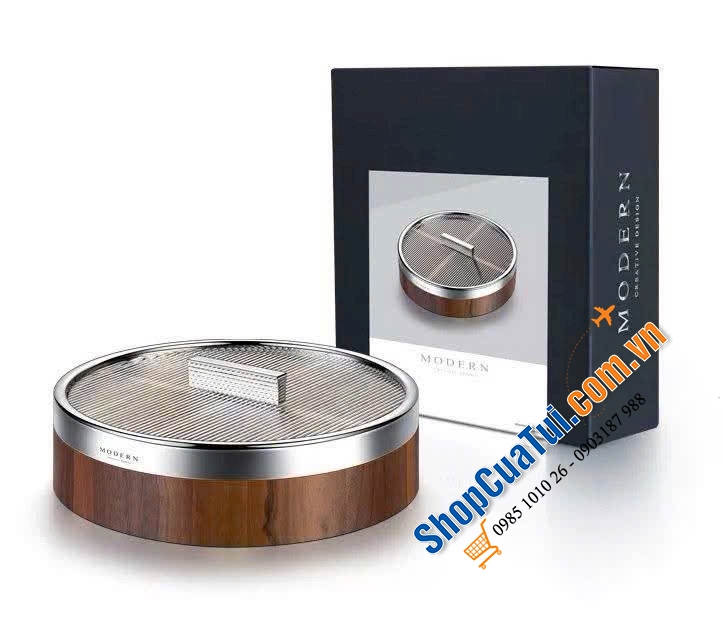 KHAY TRÒN CHIA NGĂN CÓ NẮP MODERN – GỖ ÓC CHÓ CAO CẤP.