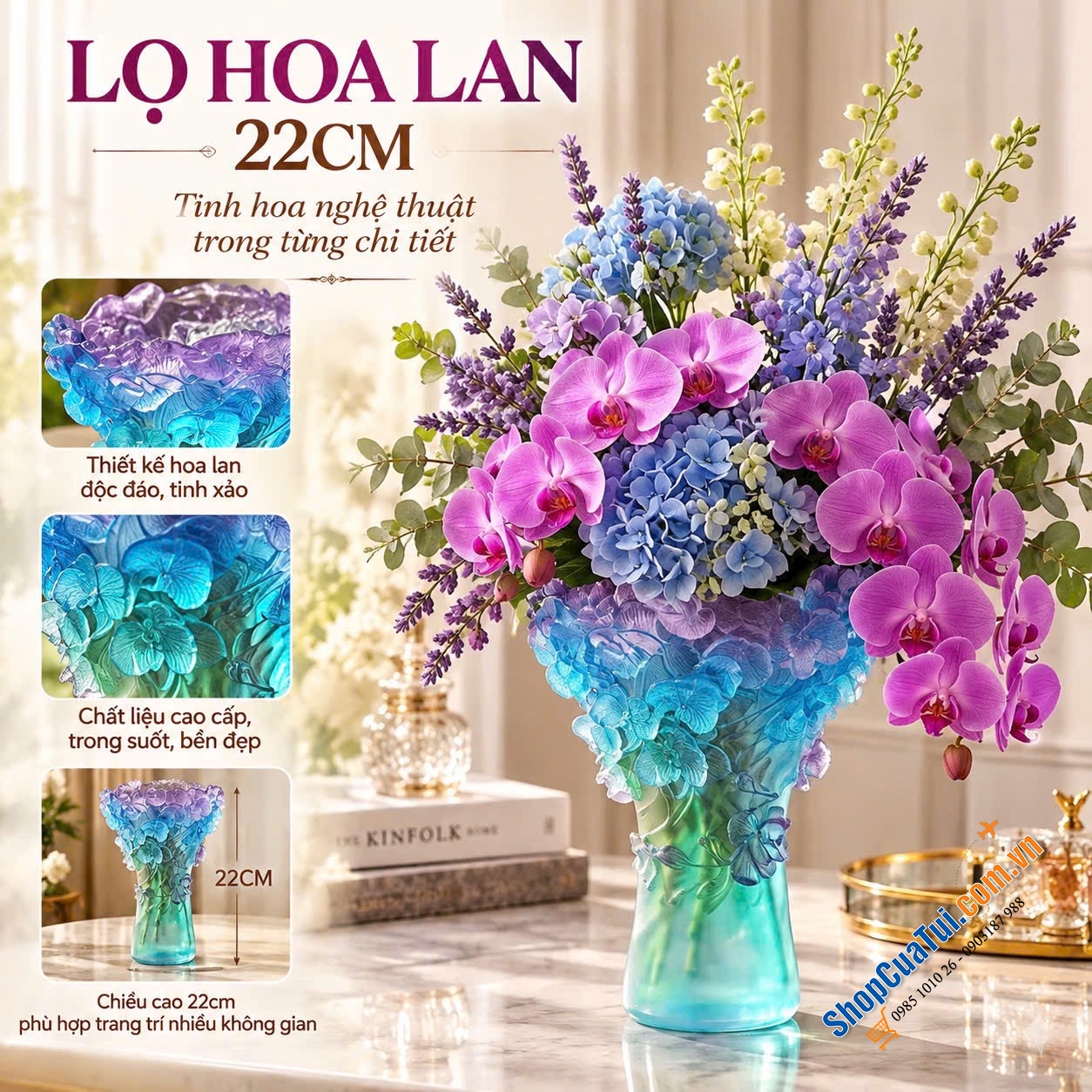 LỌ HOA LAN PHA LÊ NGHỆ THUẬT – VẺ ĐẸP KIÊU SA, SANG TRỌNG.
