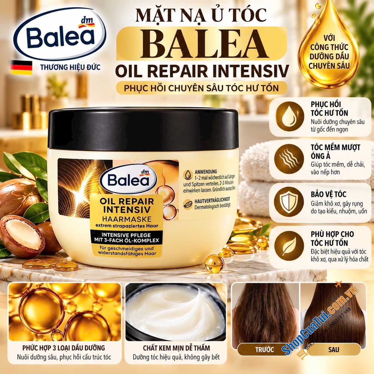 TÓC BALEA OIL REPAIR INTENSIV – PHỤC HỒI TÓC HƯ TỔN.
