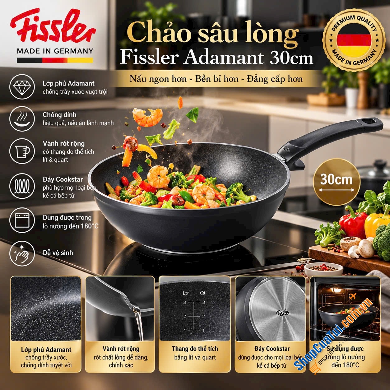 CHẢO SÂU LÒNG FISSLER ADAMANT 30CM – MADE IN GERMANY.