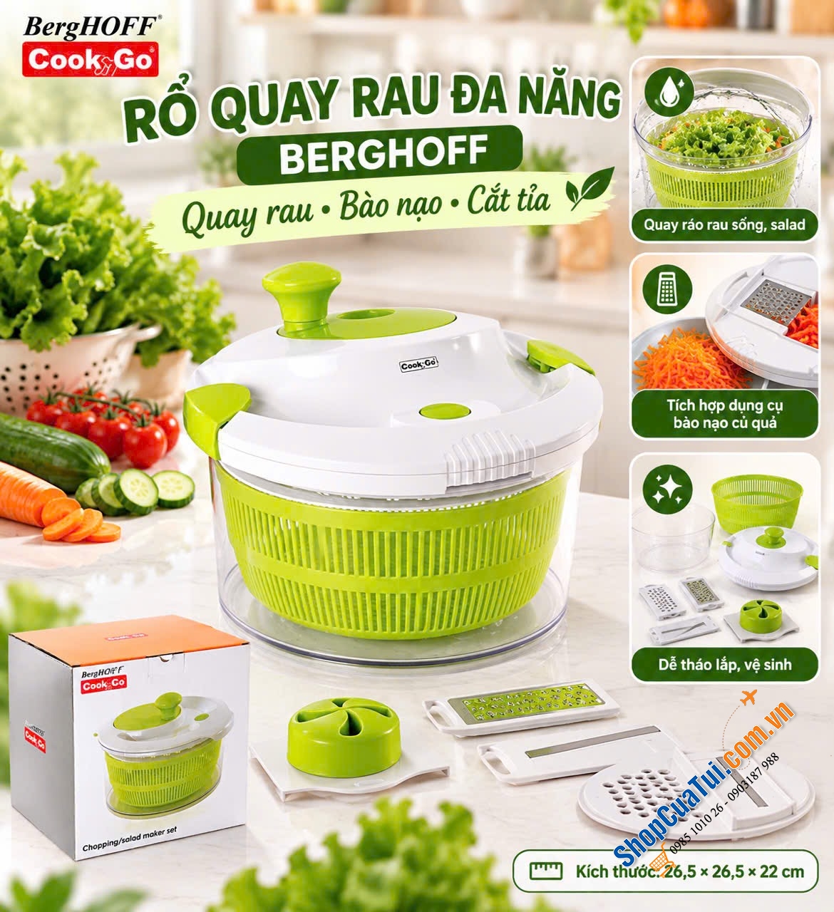 RỔ QUAY RAU ĐA NĂNG BERGHOFF COOK&GO.
