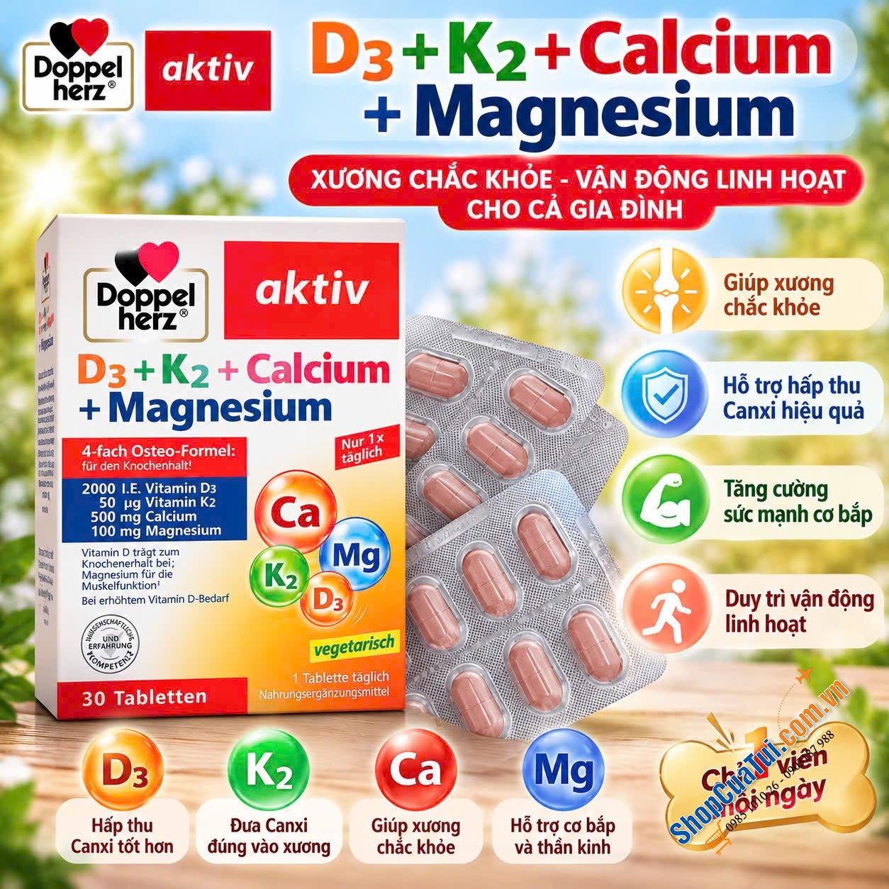 DOPPELHERZ AKTIV D3 + K2 + CALCIUM + MAGNESIUM.