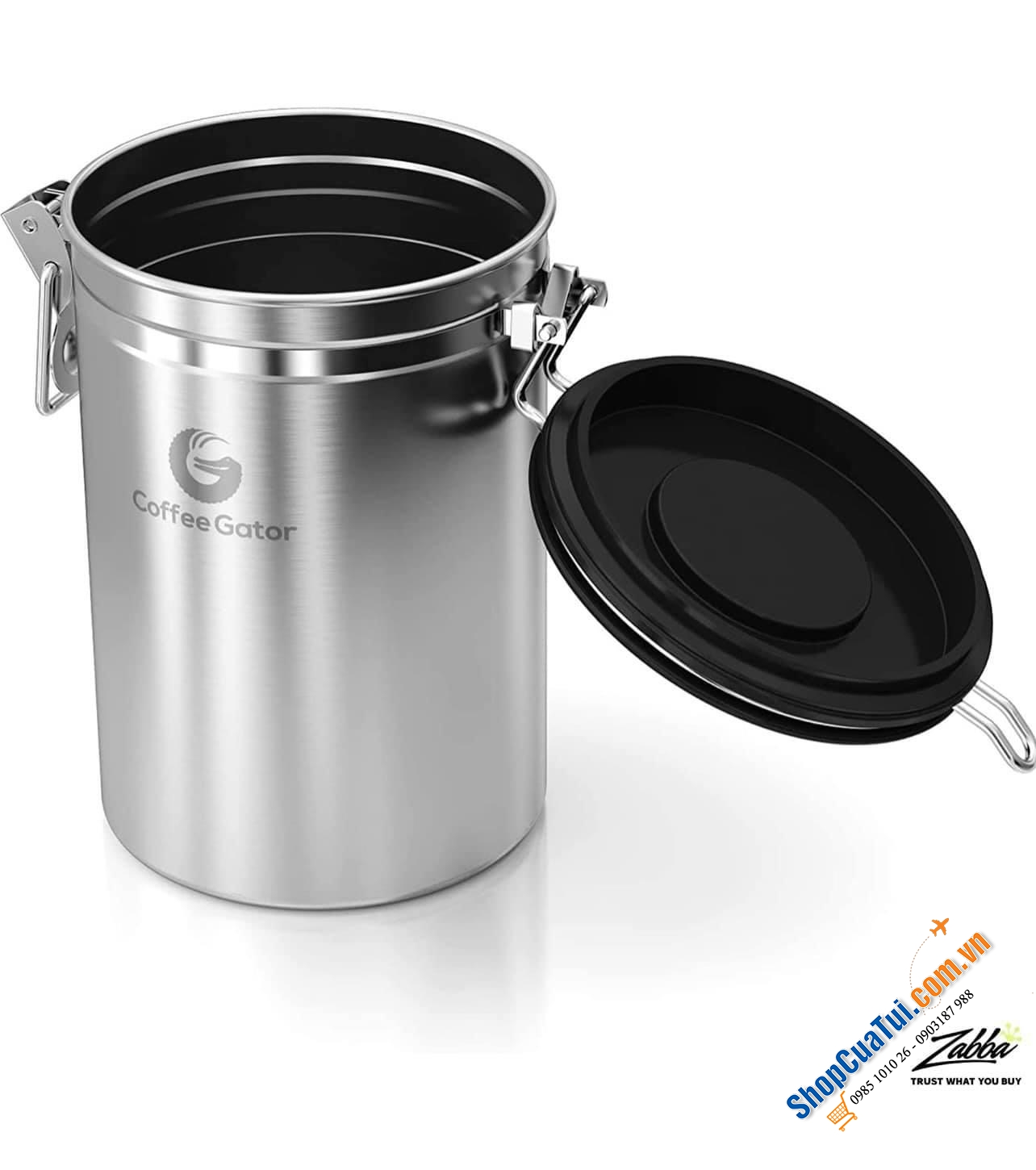 Hộp đựng cà phê bằng thép không gỉ Coffee Gator size trung 1,3 L- Giữ cho cà phê và đậu xay tươi lâu hơn - Hộp đựng có Theo dõi ngày tháng, Van xả CO2 và Thìa đo (Lớn, Xám), Thép không gỉ