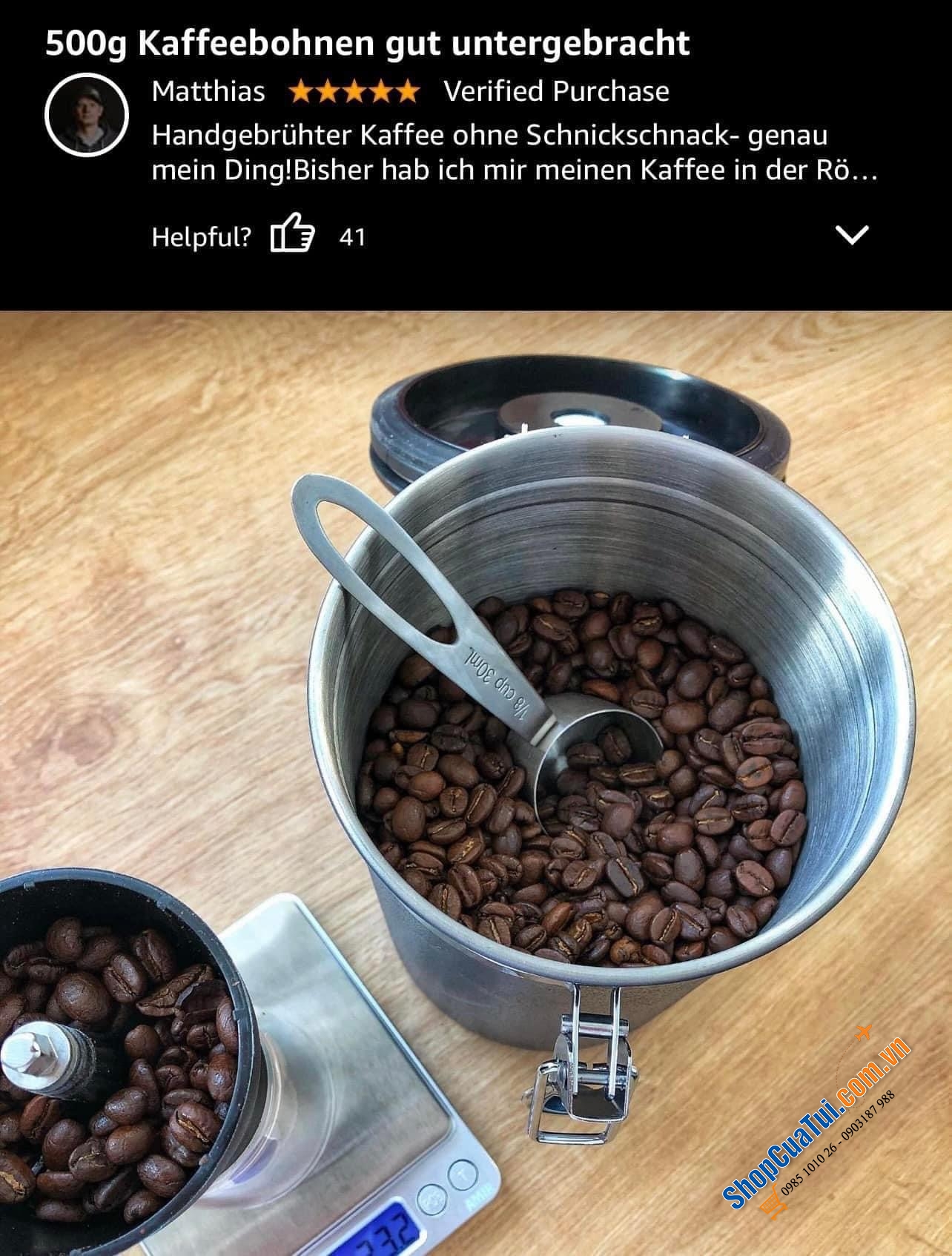 Hộp đựng cà phê bằng thép không gỉ Coffee Gator size trung 1,3 L- Giữ cho cà phê và đậu xay tươi lâu hơn - Hộp đựng có Theo dõi ngày tháng, Van xả CO2 và Thìa đo (Lớn, Xám), Thép không gỉ