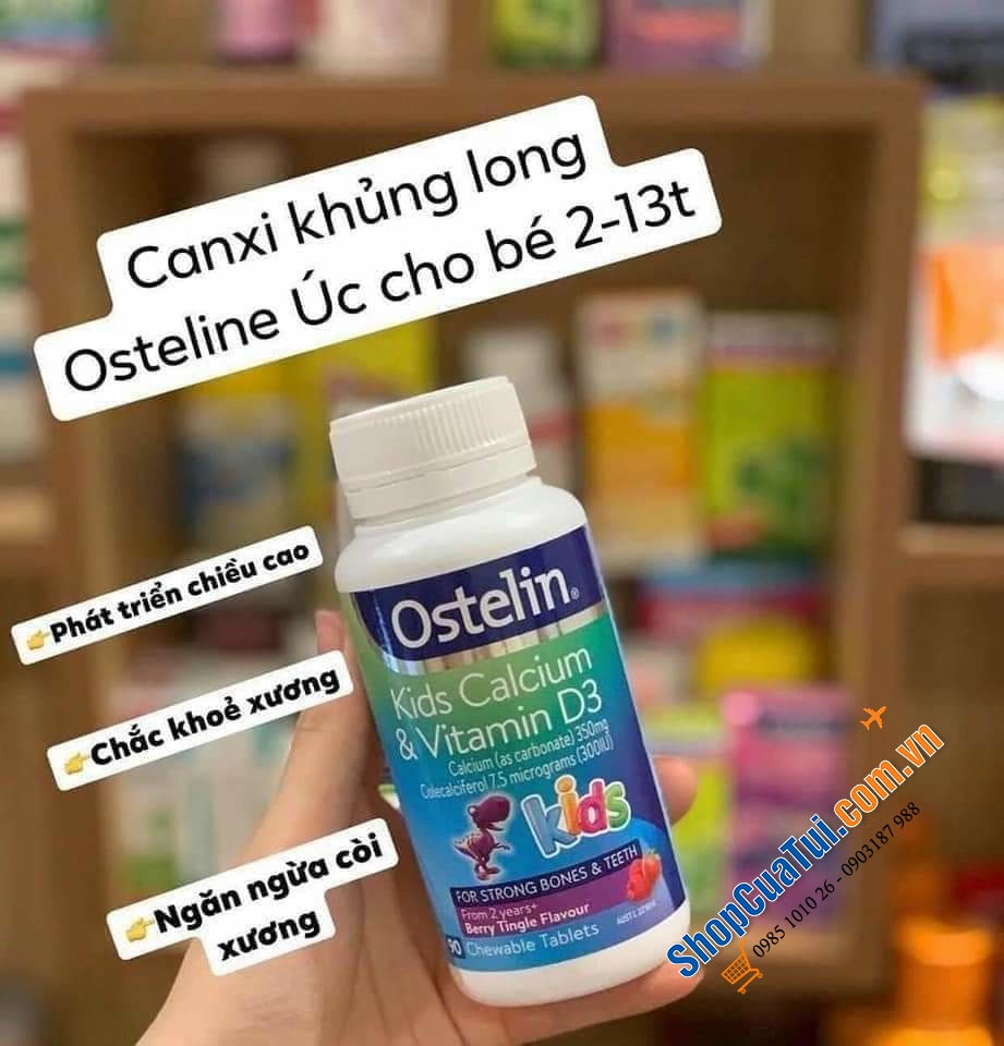 Canxi khủng long cho bé - VIÊN NHAI BỔ SUNG CANXI VÀ VITAMIN D CHO BÉ lọ 90 viên - Ostelin Kids Calcium & Vitamin D3 90 Chewable Tablets