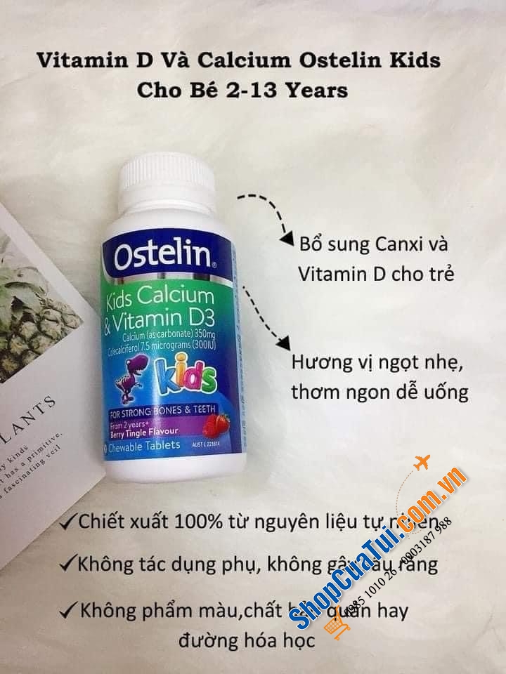 Canxi khủng long cho bé - VIÊN NHAI BỔ SUNG CANXI VÀ VITAMIN D CHO BÉ lọ 90 viên - Ostelin Kids Calcium & Vitamin D3 90 Chewable Tablets