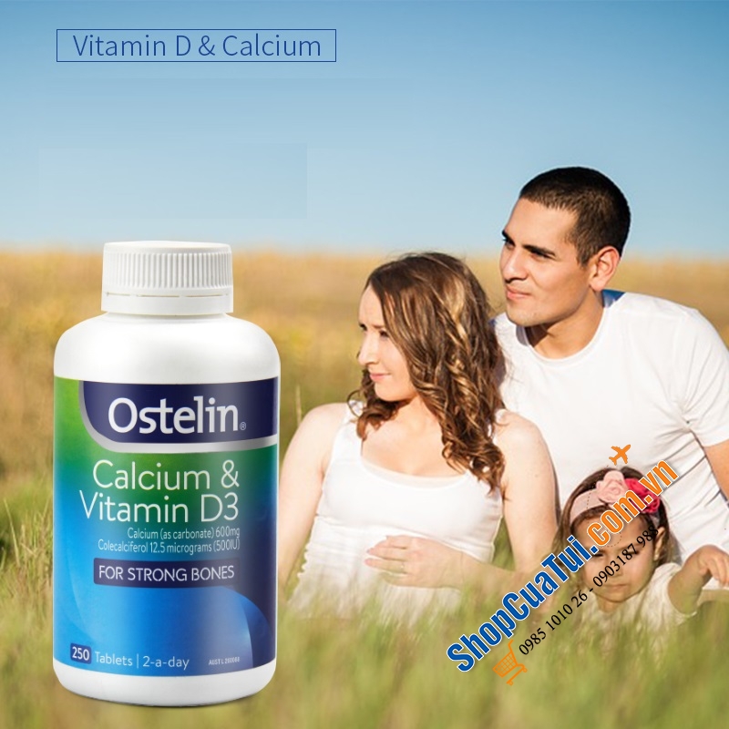 Canxi cho người lớn và trẻ em trên 12 tuổi Ostelin Calcium & Vitamin D3 - 130 Tablets - được khuyên dùng cho cả mẹ bầu và cho con bú