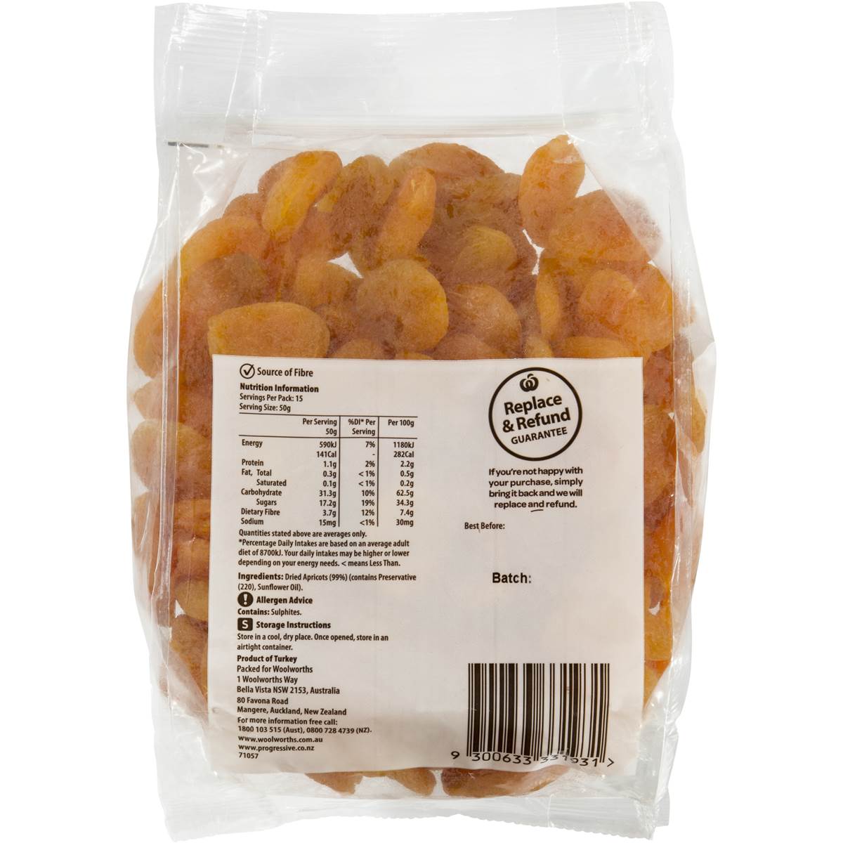 Mơ khô Woolworths Apricot Sun Dried 750g pack