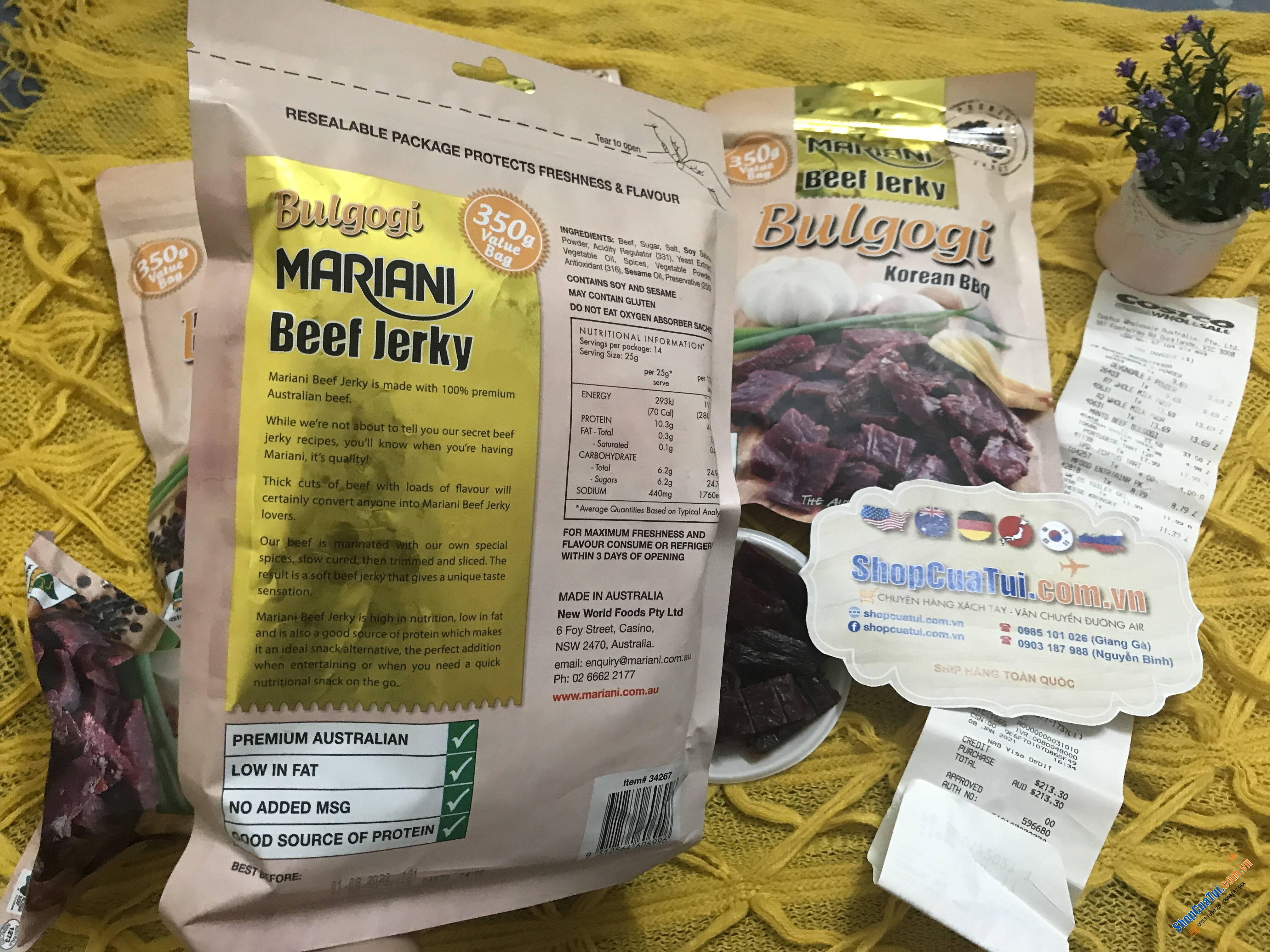 Món: Thịt bò khô Úc Mariani  Mariani Beef Jerky 100% thịt bò Úc 350g
