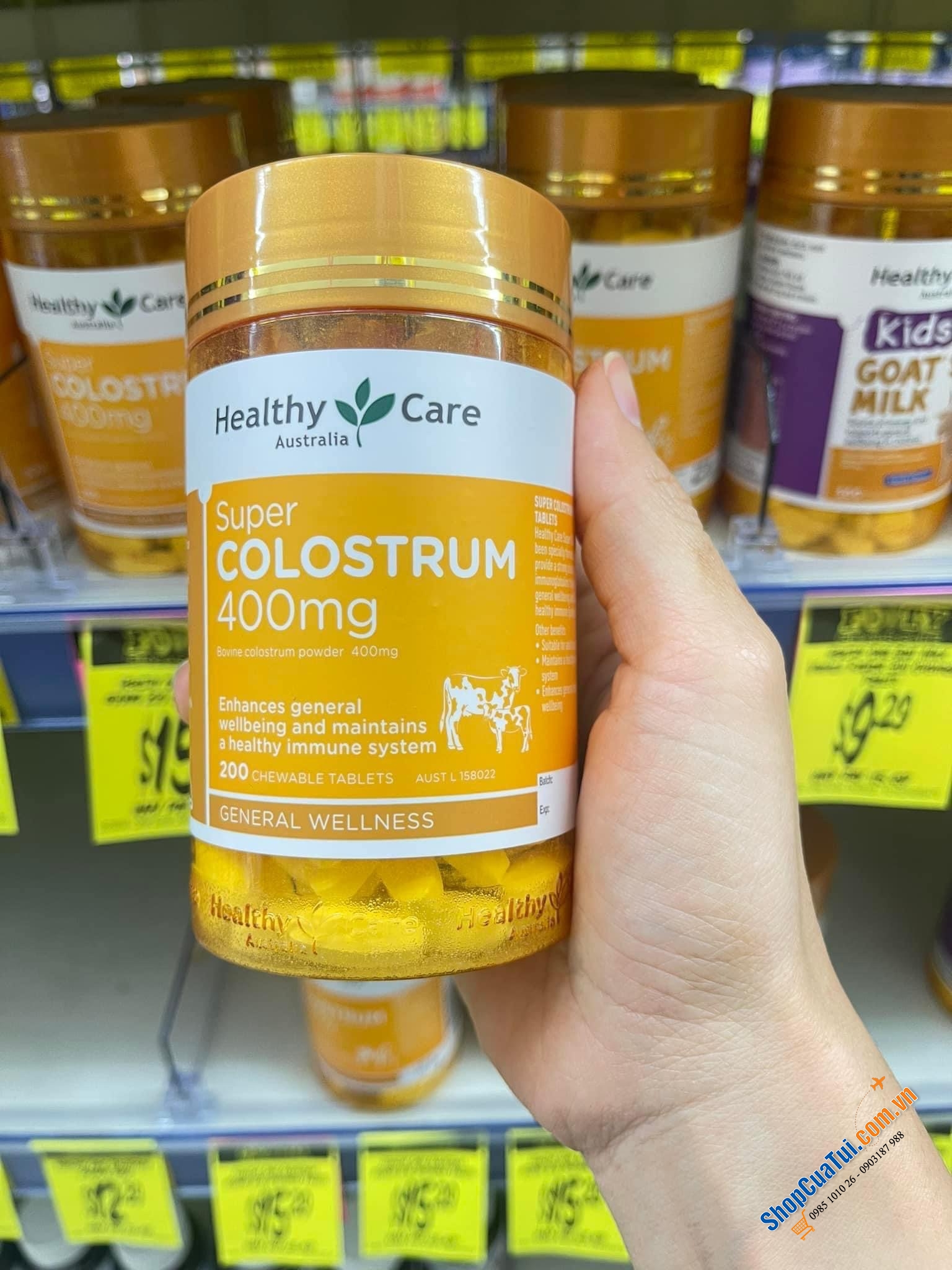 Healthy Care Super Colostrum 400mg 200 Chewable Tablets - Sữa bò non dạng viên cho trẻ trên 1 tuổi và người lớn