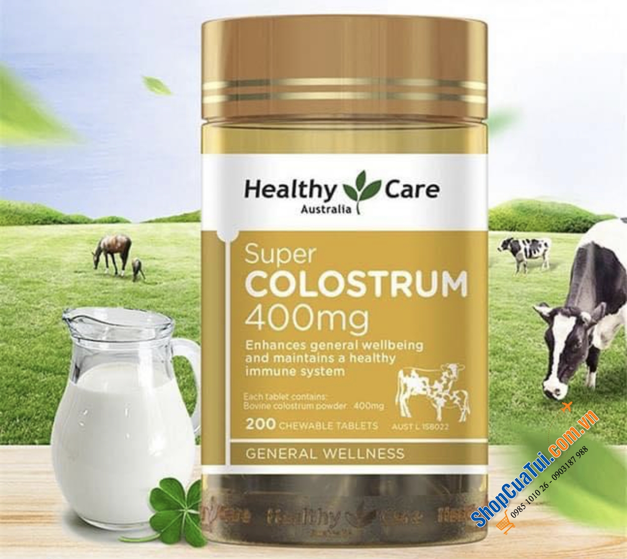 Healthy Care Super Colostrum 400mg 200 Chewable Tablets - Sữa bò non dạng viên cho trẻ trên 1 tuổi và người lớn
