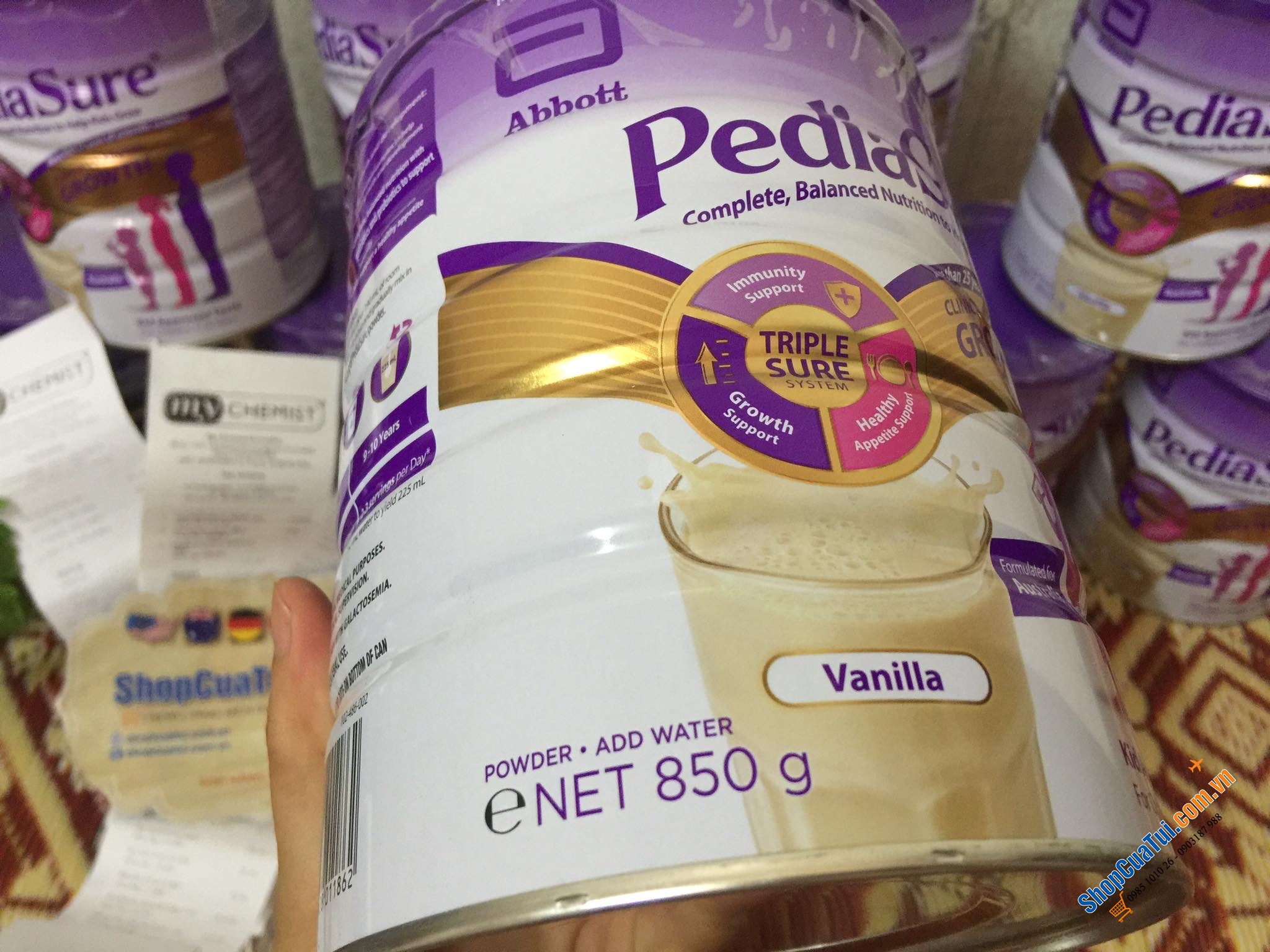 Sữa bột PediaSure Vanilla 850g xách tay Úc cho trẻ từ 1–10 tuổi hương Vani