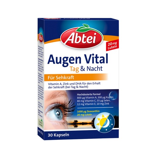 ABTEI - Hỗ trợ thị lực, chống khô mắt, hộp 30v - Augen Vital Tag & Nacht, Kapseln