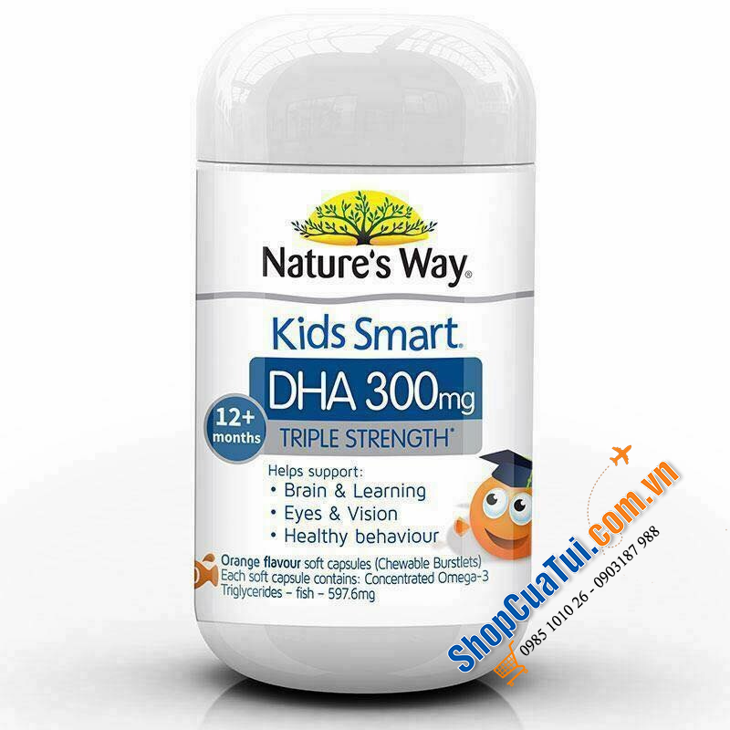 Viên Bổ Sung DHA Liều Cao Cho Trẻ - Nature\'s Way Kids Smart DHA 300mg Triple Strength 50 Soft Capsules