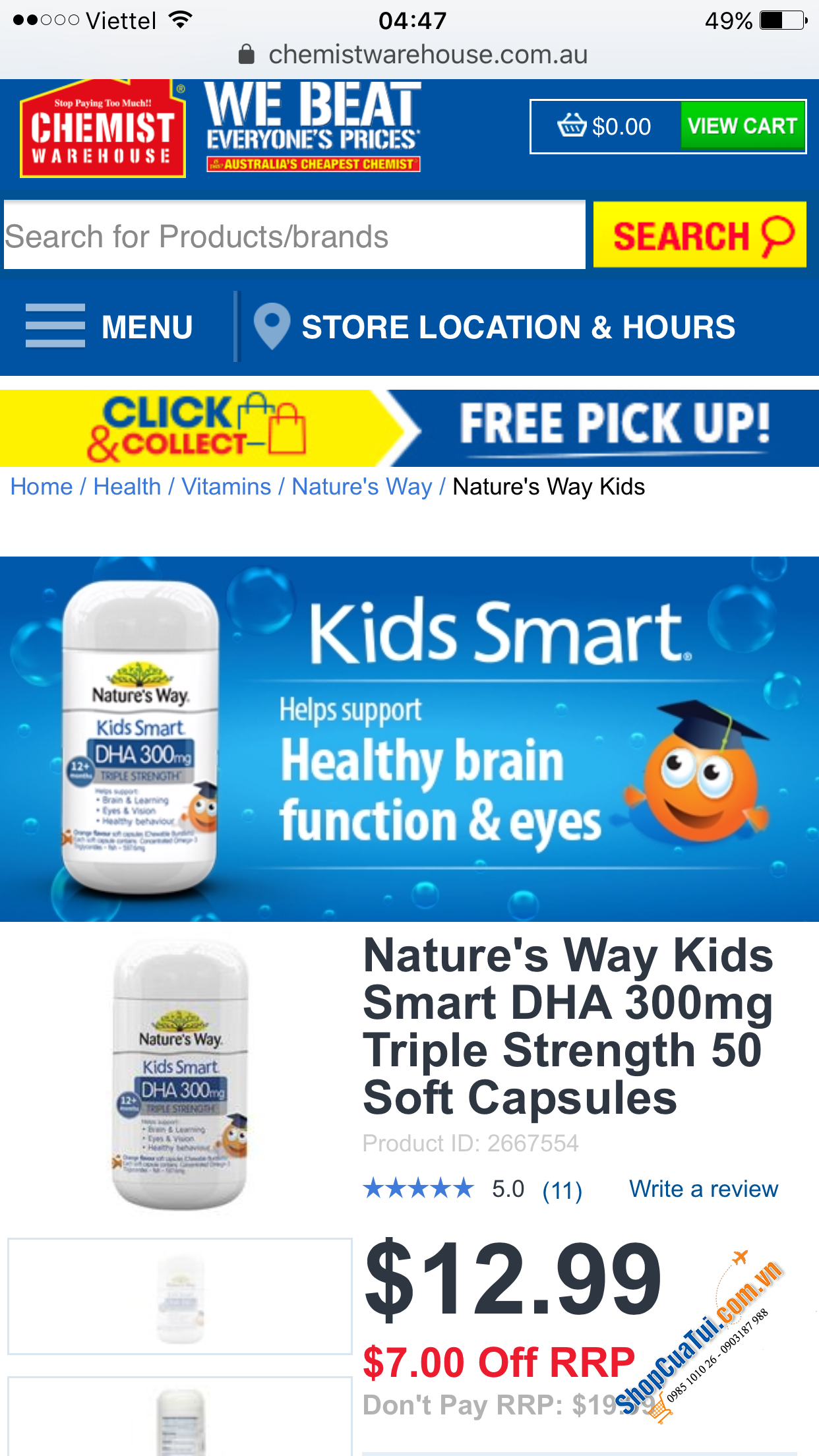 Viên Bổ Sung DHA Liều Cao Cho Trẻ - Nature\'s Way Kids Smart DHA 300mg Triple Strength 50 Soft Capsules