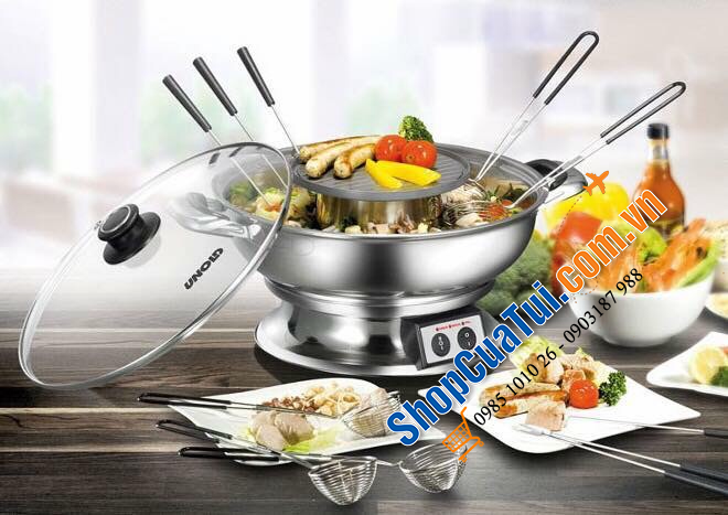 Nồi lẩu điện 2 in 1 Unold - Vừa ăn lẩu nước và ăn lẩu nướng