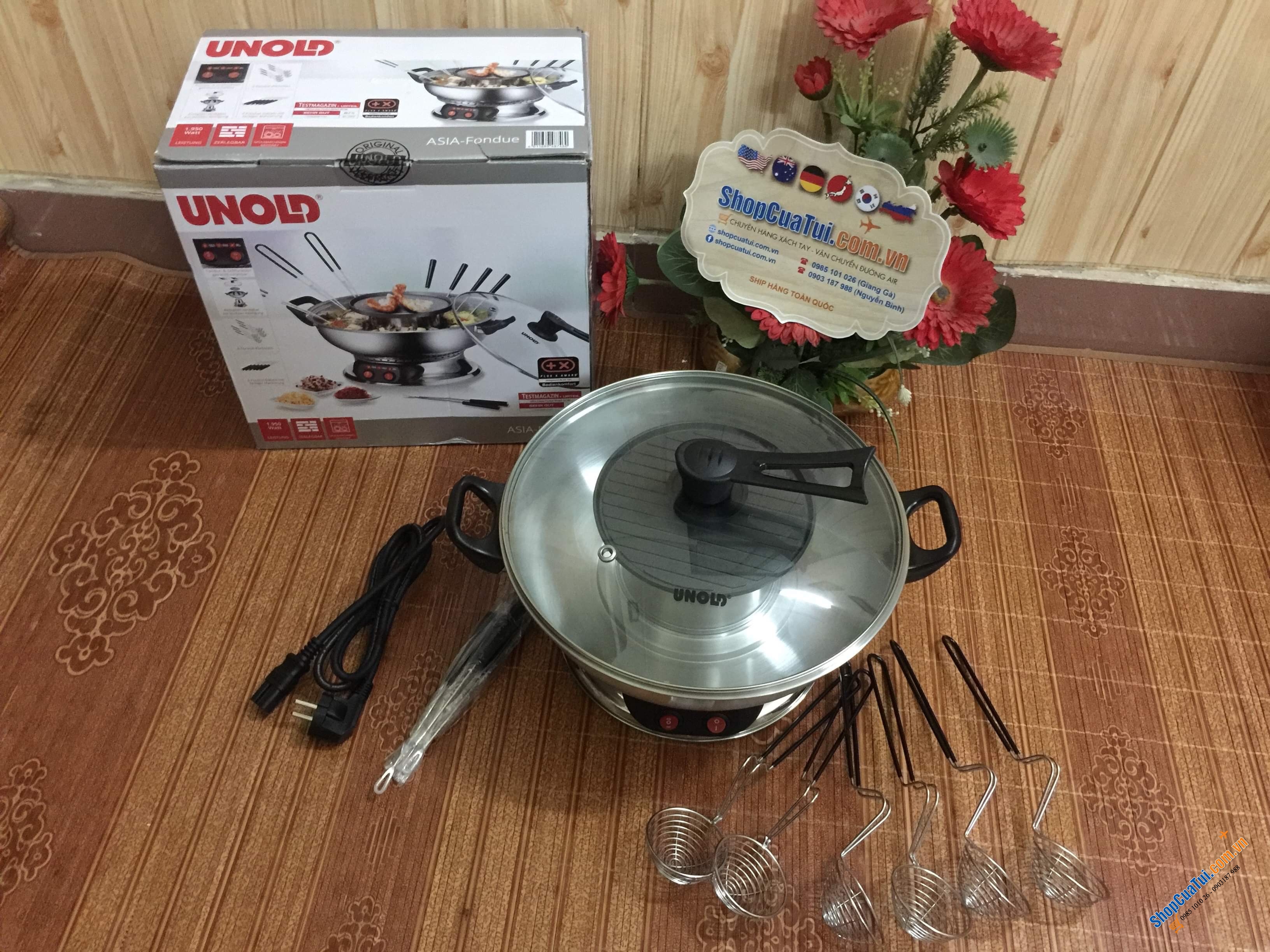 Nồi lẩu điện 2 in 1 Unold - Vừa ăn lẩu nước và ăn lẩu nướng