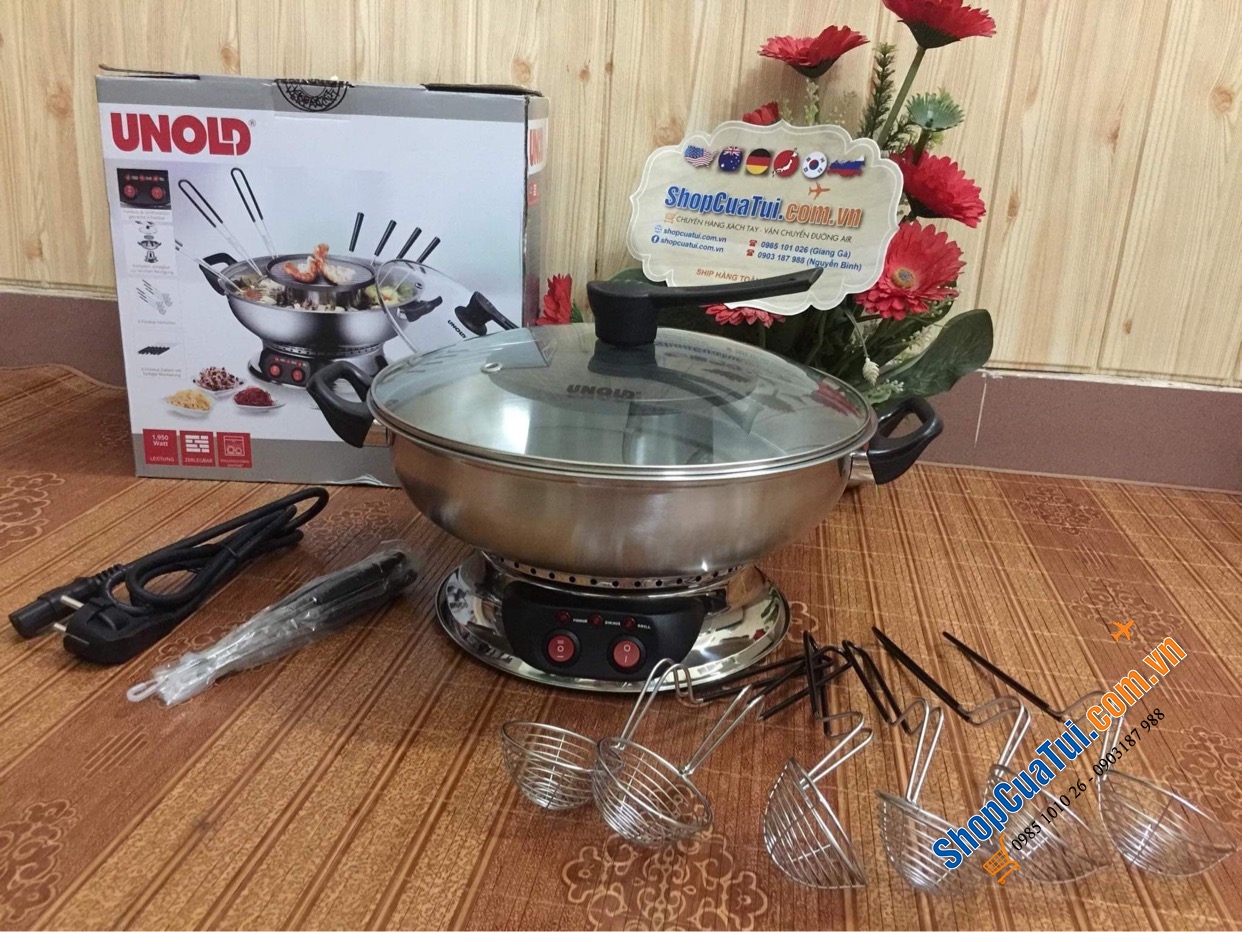 Nồi lẩu điện 2 in 1 Unold - Vừa ăn lẩu nước và ăn lẩu nướng