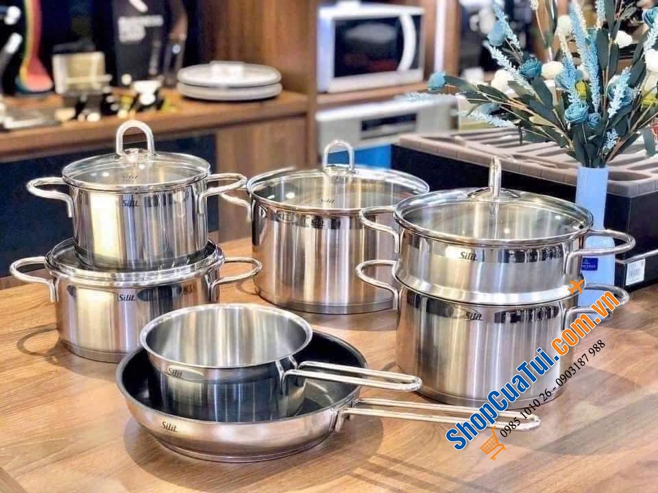 Bộ nồi chảo xửng hấp Silit Diamant 7 món - nấu được trên tất cả các loại bếp, đặc biệt dùng tốt nhất với bếp từ