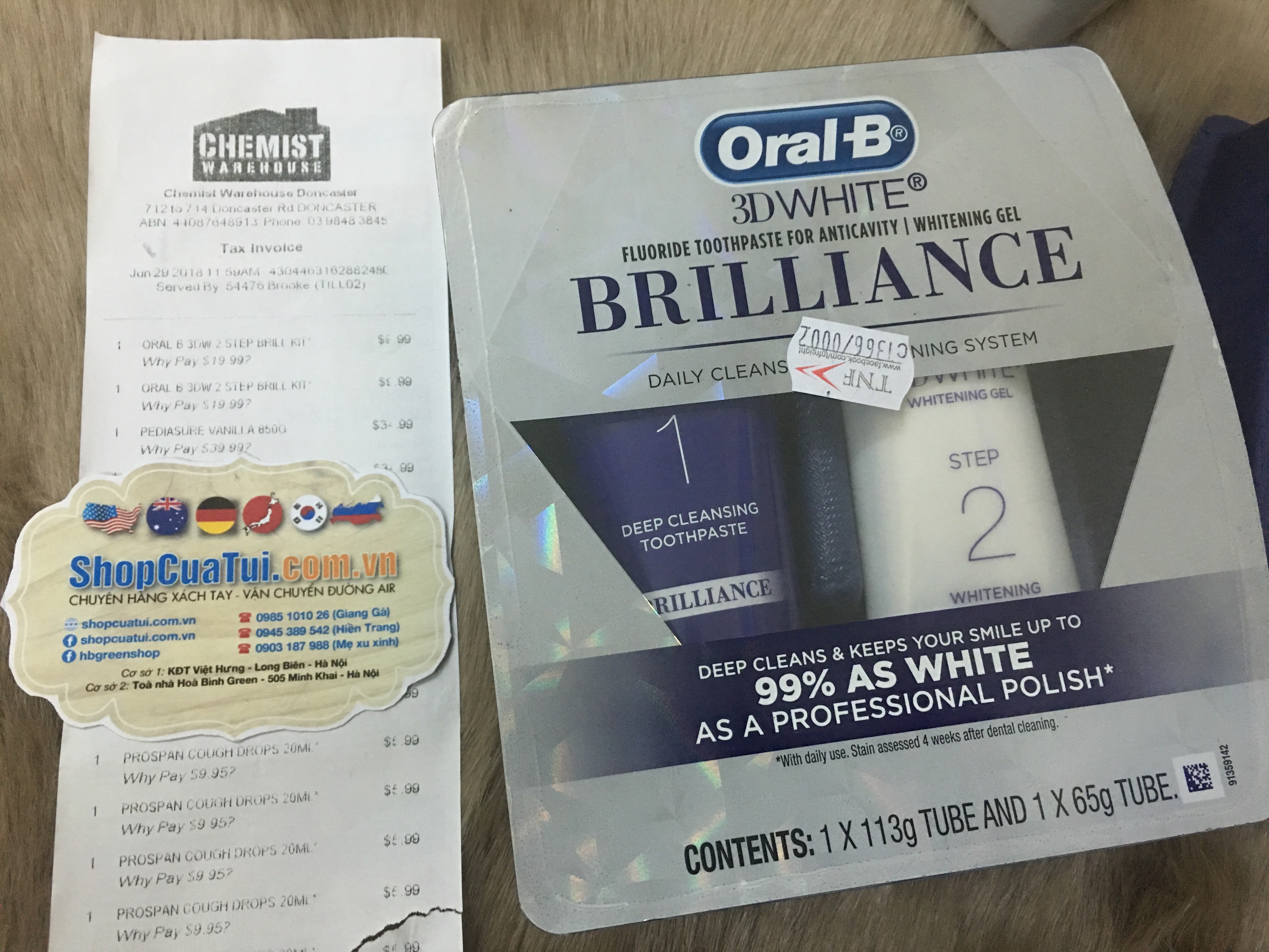 SET LÀM TRẮNG RĂNG CHUYÊN NGHIỆP ORAL B 3D WHITE 2 STEP BRILLIANCE KIT