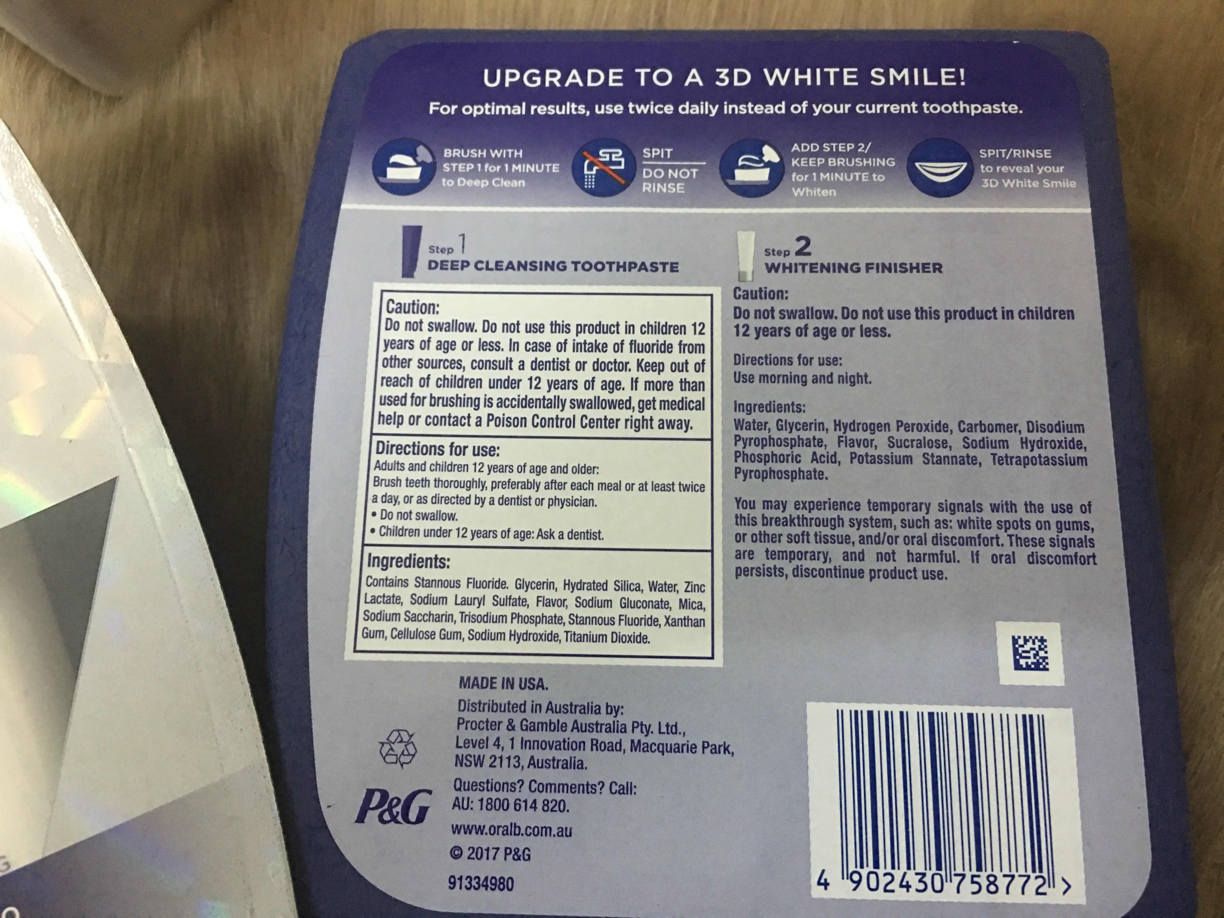 SET LÀM TRẮNG RĂNG CHUYÊN NGHIỆP ORAL B 3D WHITE 2 STEP BRILLIANCE KIT