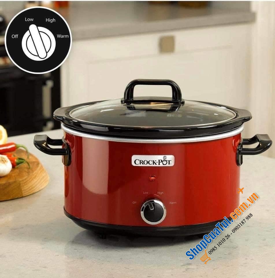 NỒI NẤU CHẬM CROCK POT 3,5 lít, hai cài đặt nhiệt và chức năng giữ ấm, phù hợp dành cho gia đình nhỏ 2-4 người