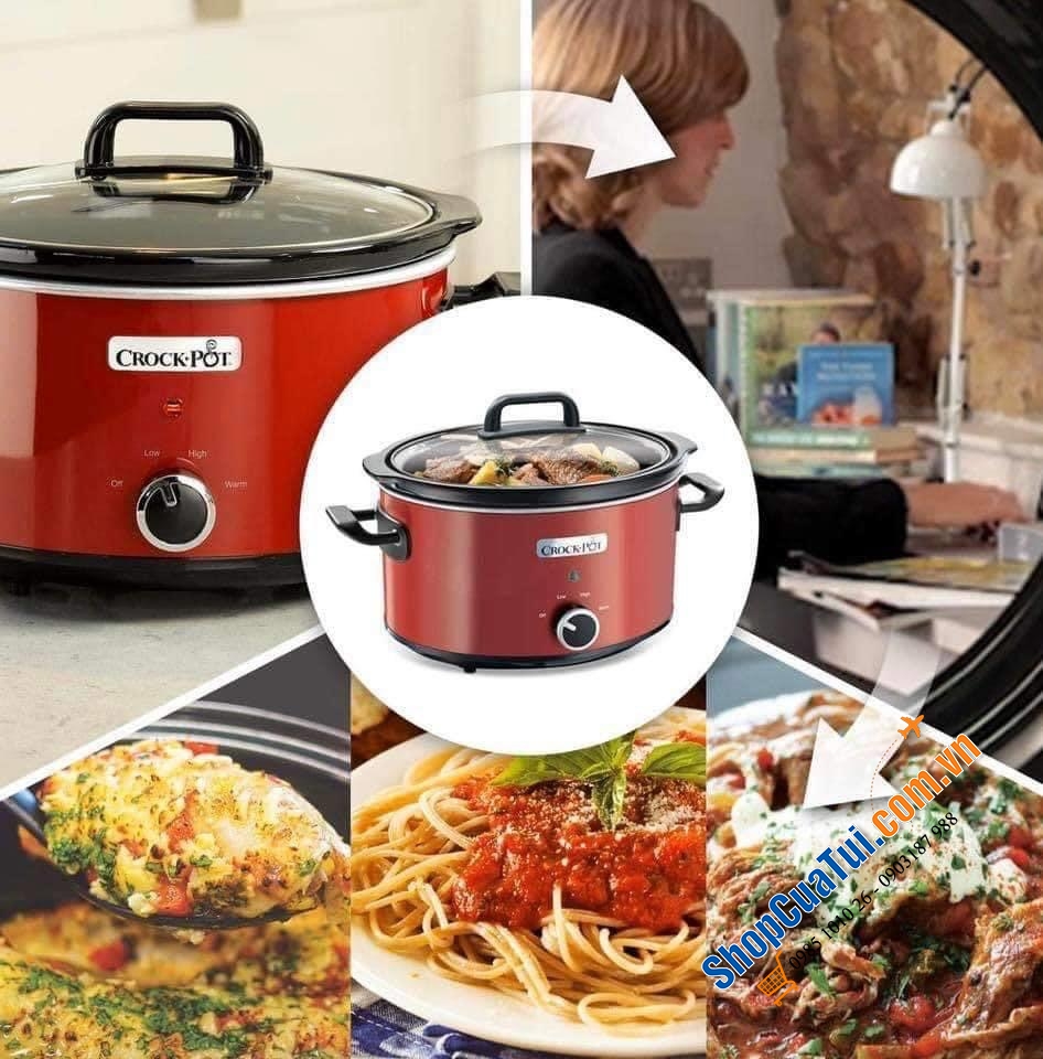 NỒI NẤU CHẬM CROCK POT 3,5 lít, hai cài đặt nhiệt và chức năng giữ ấm, phù hợp dành cho gia đình nhỏ 2-4 người