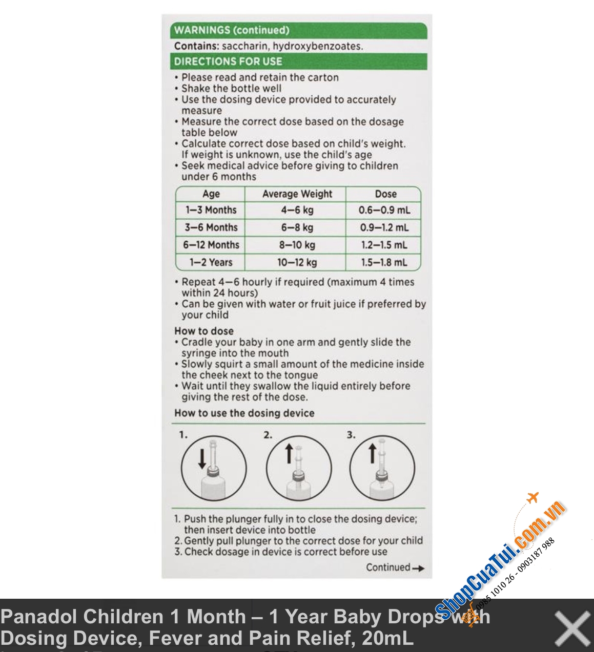 Panadol GIẢM ĐAU, HẠ SỐT Cho Bé 1 Tháng Đến 1Tuổi - Panadol Children 1 Month - 1 Years 20ml