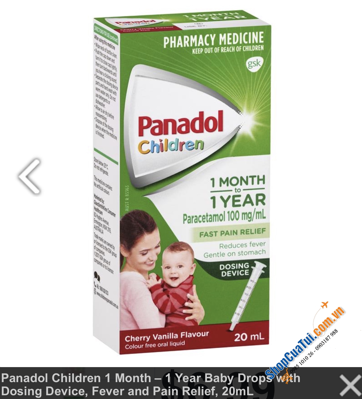Panadol GIẢM ĐAU, HẠ SỐT Cho Bé 1 Tháng Đến 1Tuổi - Panadol Children 1 Month - 1 Years 20ml