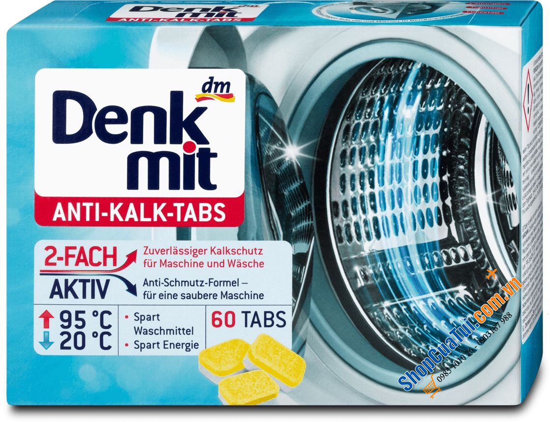 VIÊN TẨY MÁY GIẶT DENKMIT - ĐỨC -VIÊN VỆ SINH TẨY LỒNG GIẶT DENK MIT, DIỆT KHUẨN, TẨY RỬA MẢNG BÁM LÂU NGÀY TRONG THÀNH MÁY GIẶT