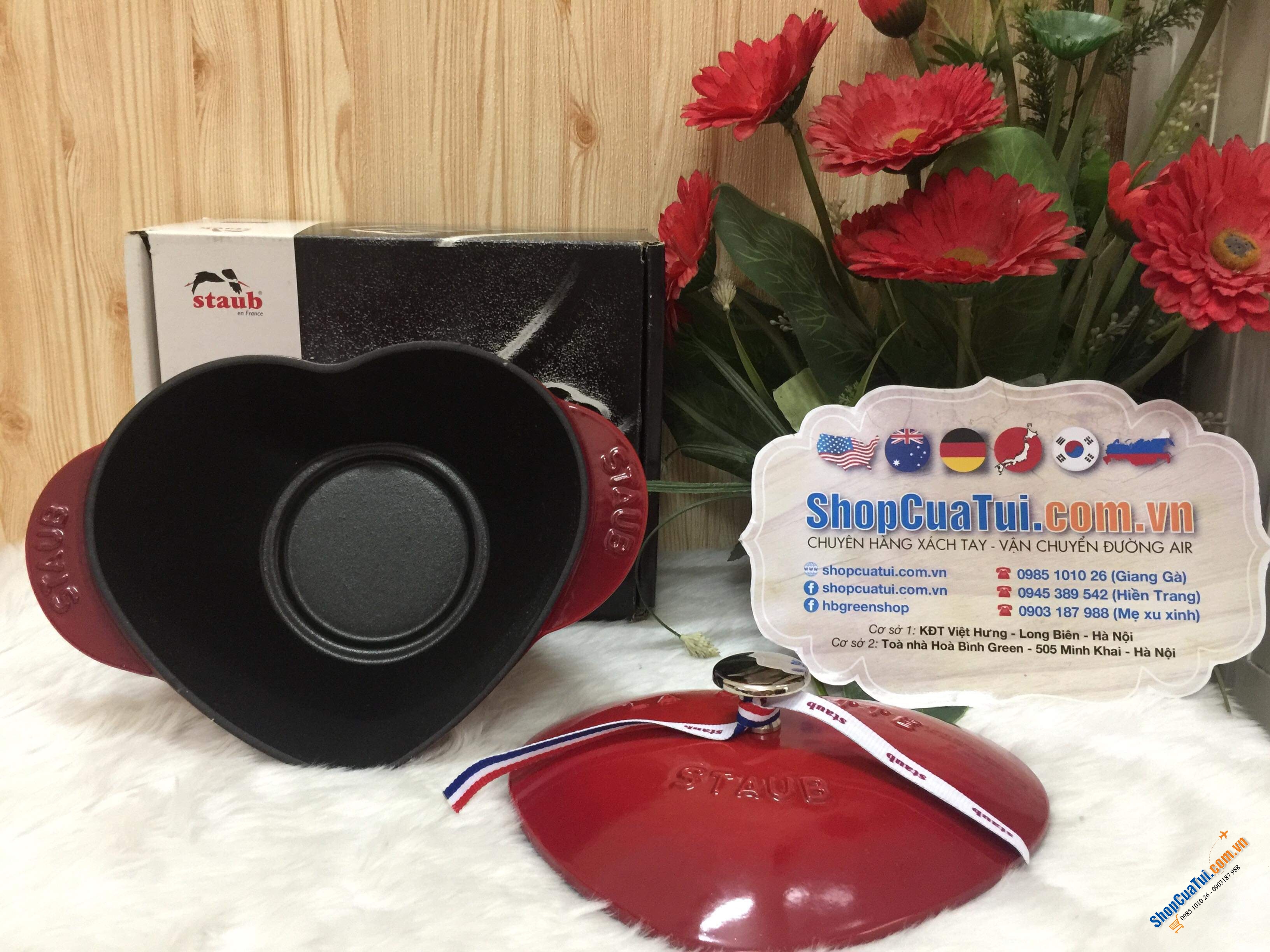 Nồi gang đúc trái tim nguyên khối Staub 20cm - made in France - MÀU ĐỎ