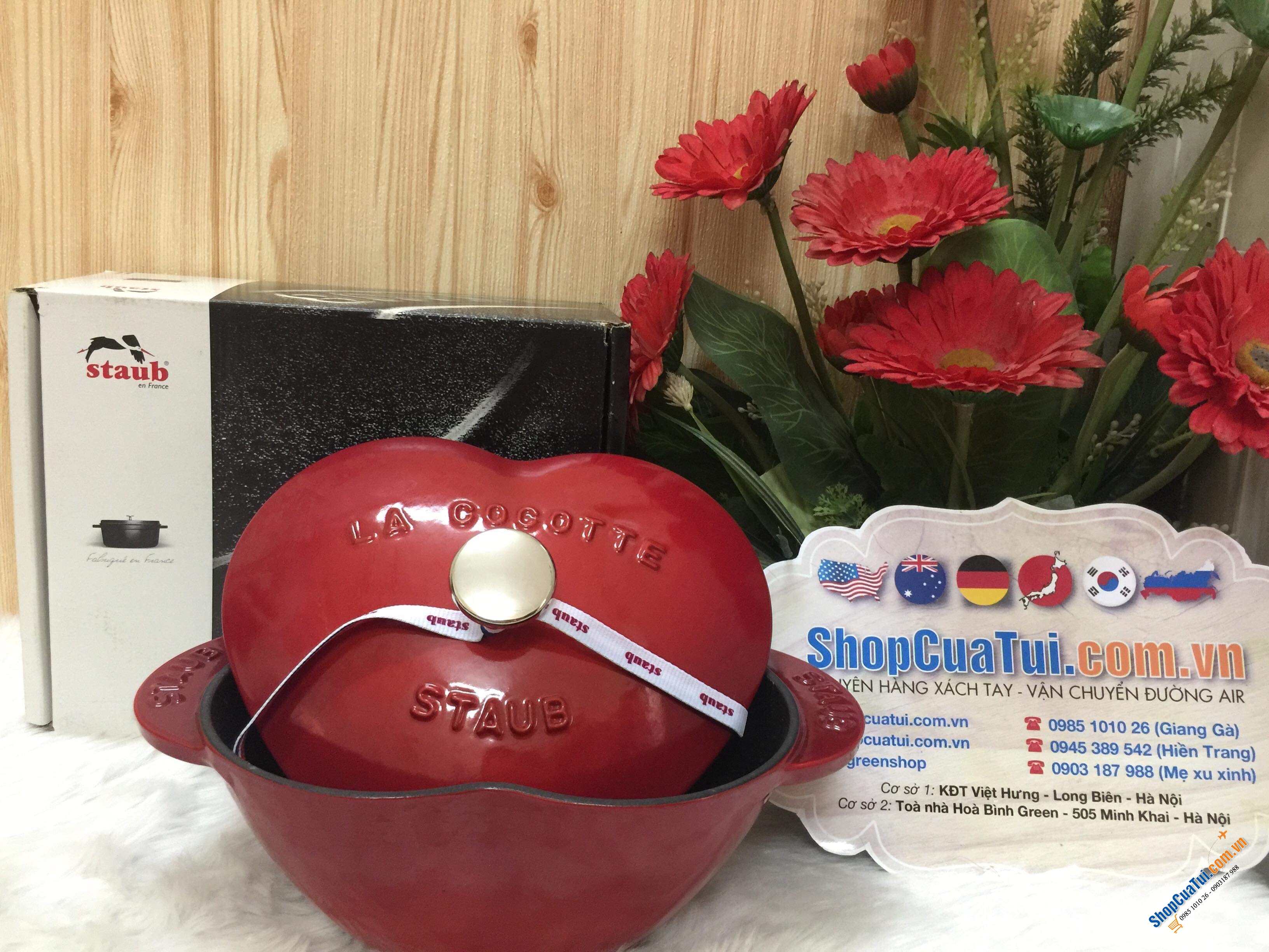 Nồi gang đúc trái tim nguyên khối Staub 20cm - made in France - MÀU ĐỎ