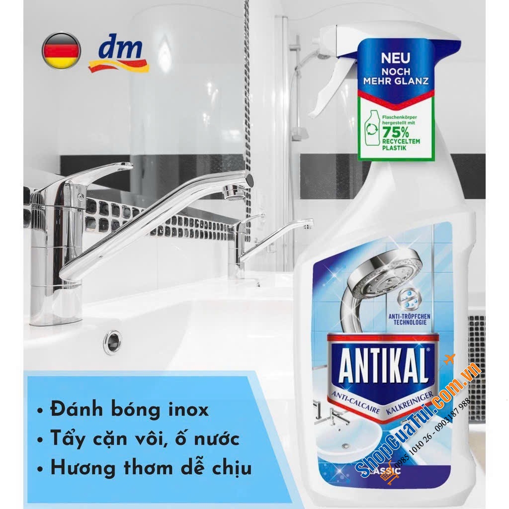 CHAI XỊT ANTIKAL VỆ SINH & CHỐNG ĂN MÒN INOX => dung dịch làm sạnh đồ inox