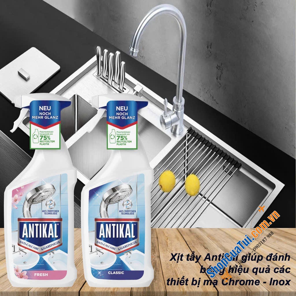 CHAI XỊT ANTIKAL VỆ SINH & CHỐNG ĂN MÒN INOX => dung dịch làm sạnh đồ inox